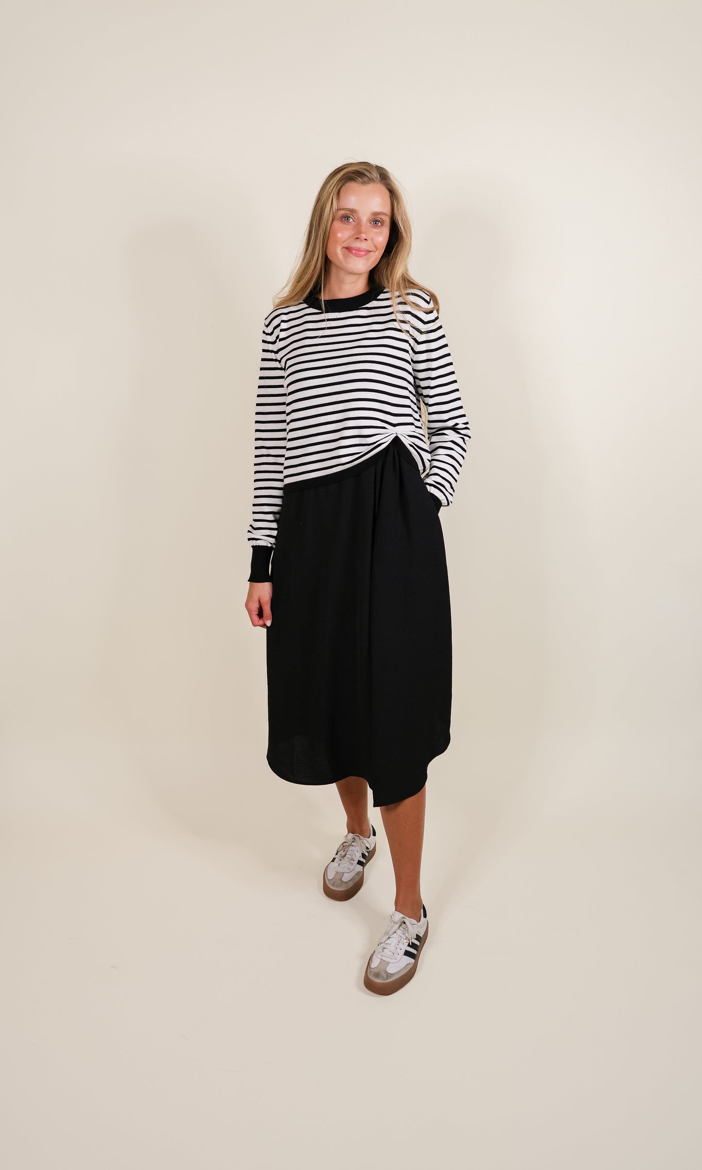 The Indi Knit Sweater & Dress Set - Black & Ivory Stripes
