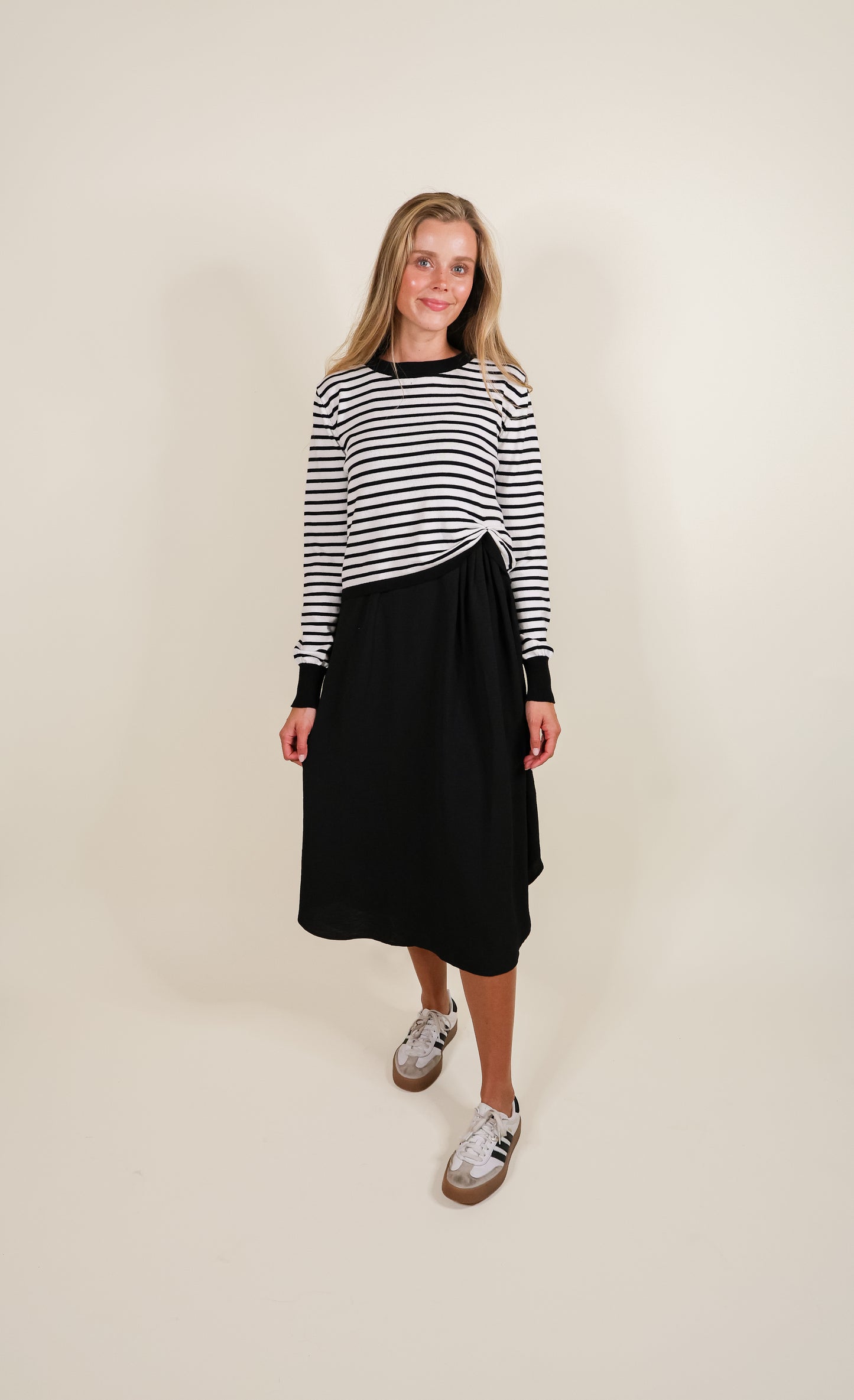 The Indi Knit Sweater & Dress Set - Black & Ivory Stripes