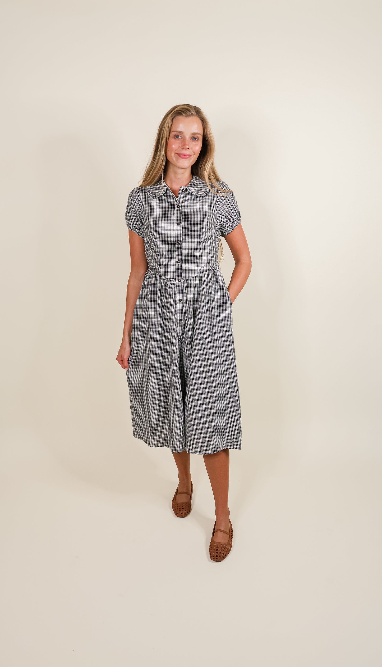 The Collette Shirt Dress in Navy Plaid - 100% Cotton