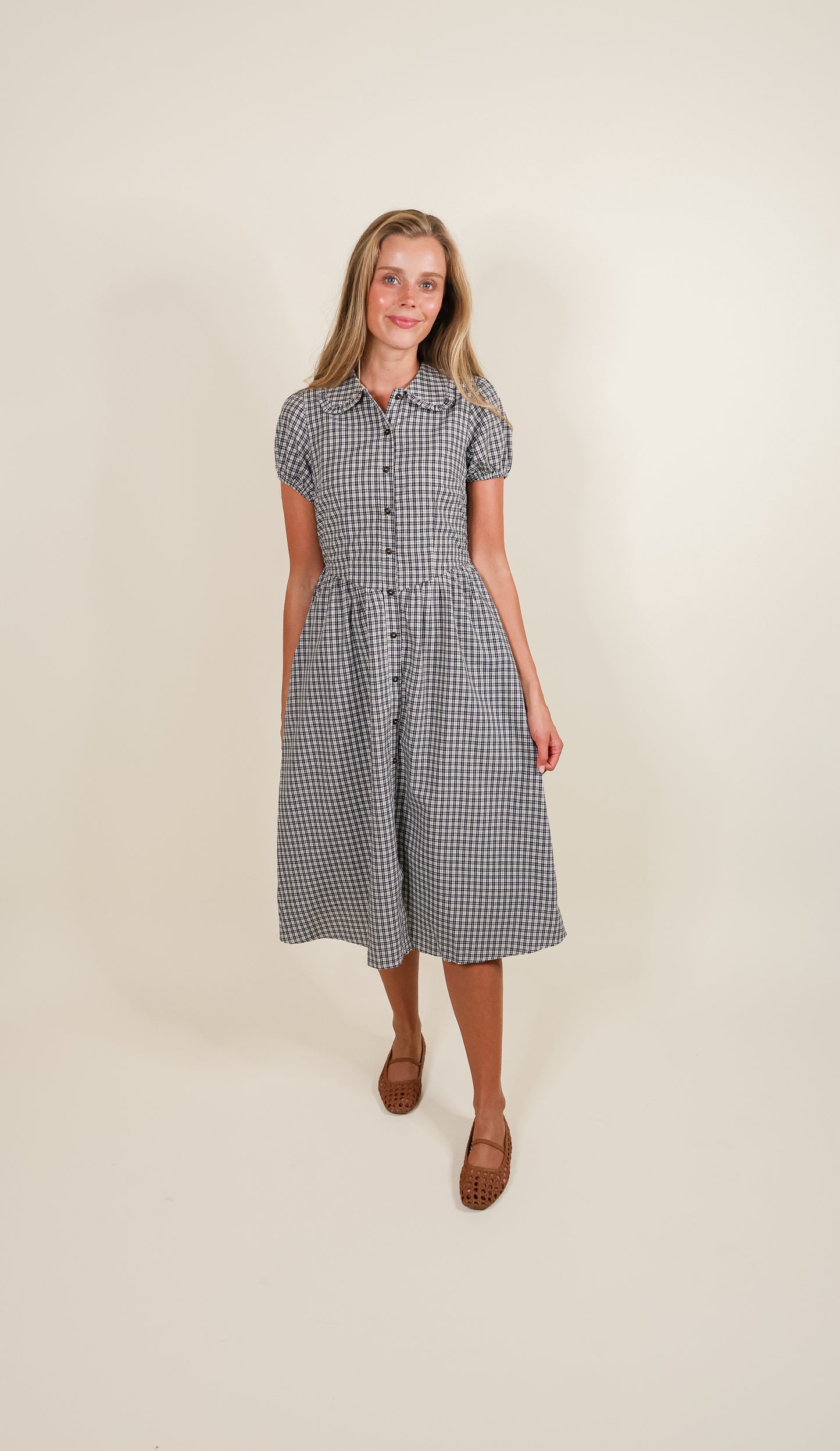 The Collette Shirt Dress in Navy Plaid - 100% Cotton