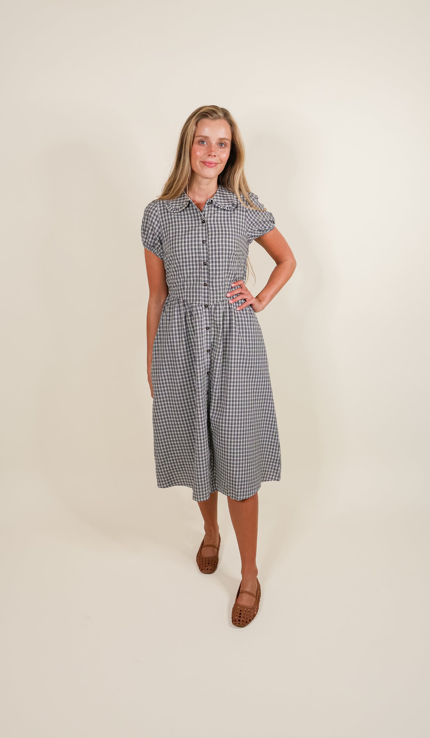 The Collette Shirt Dress in Navy Plaid - 100% Cotton