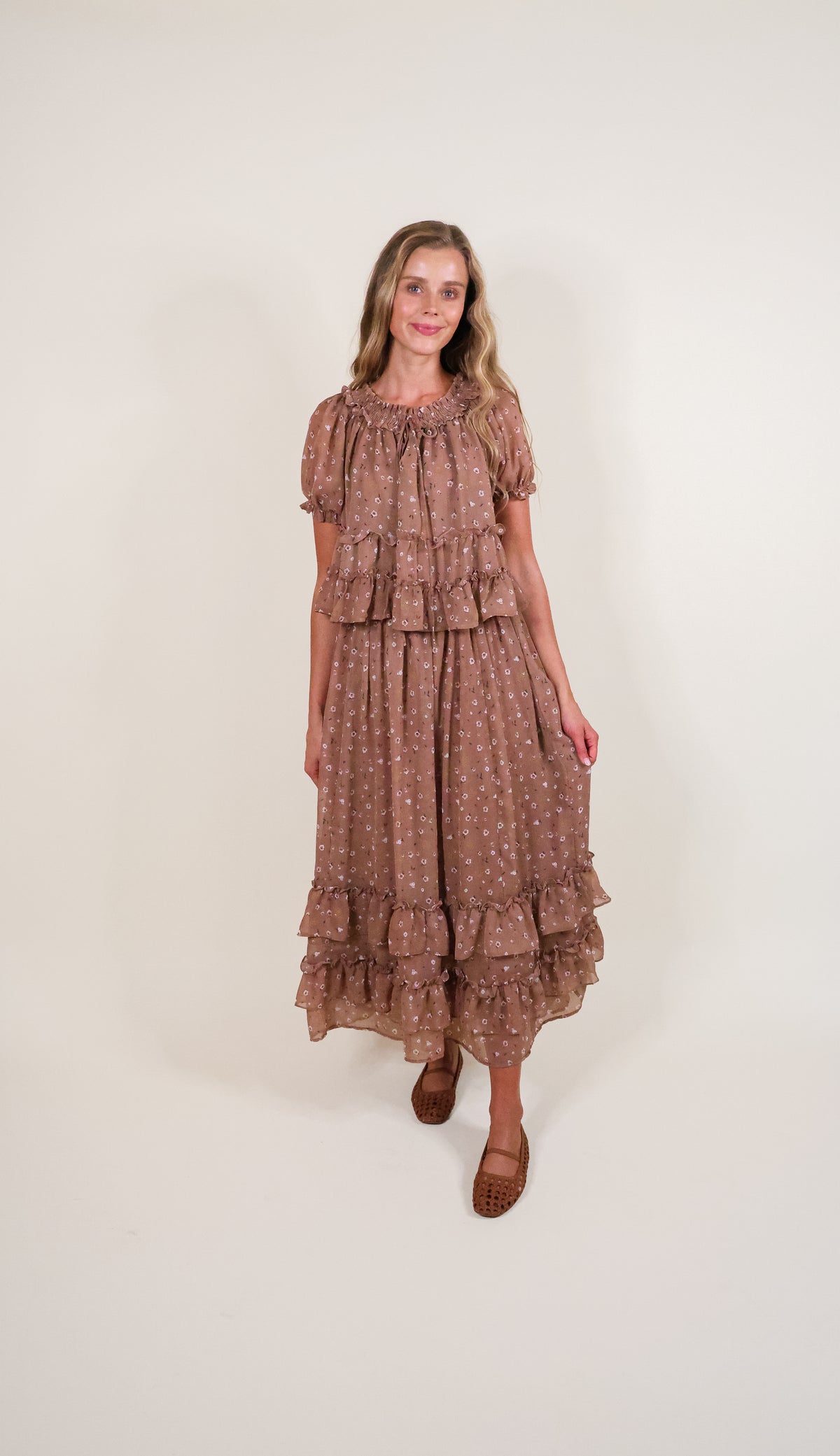 The Blakely Floral Chiffon Set in Mocha