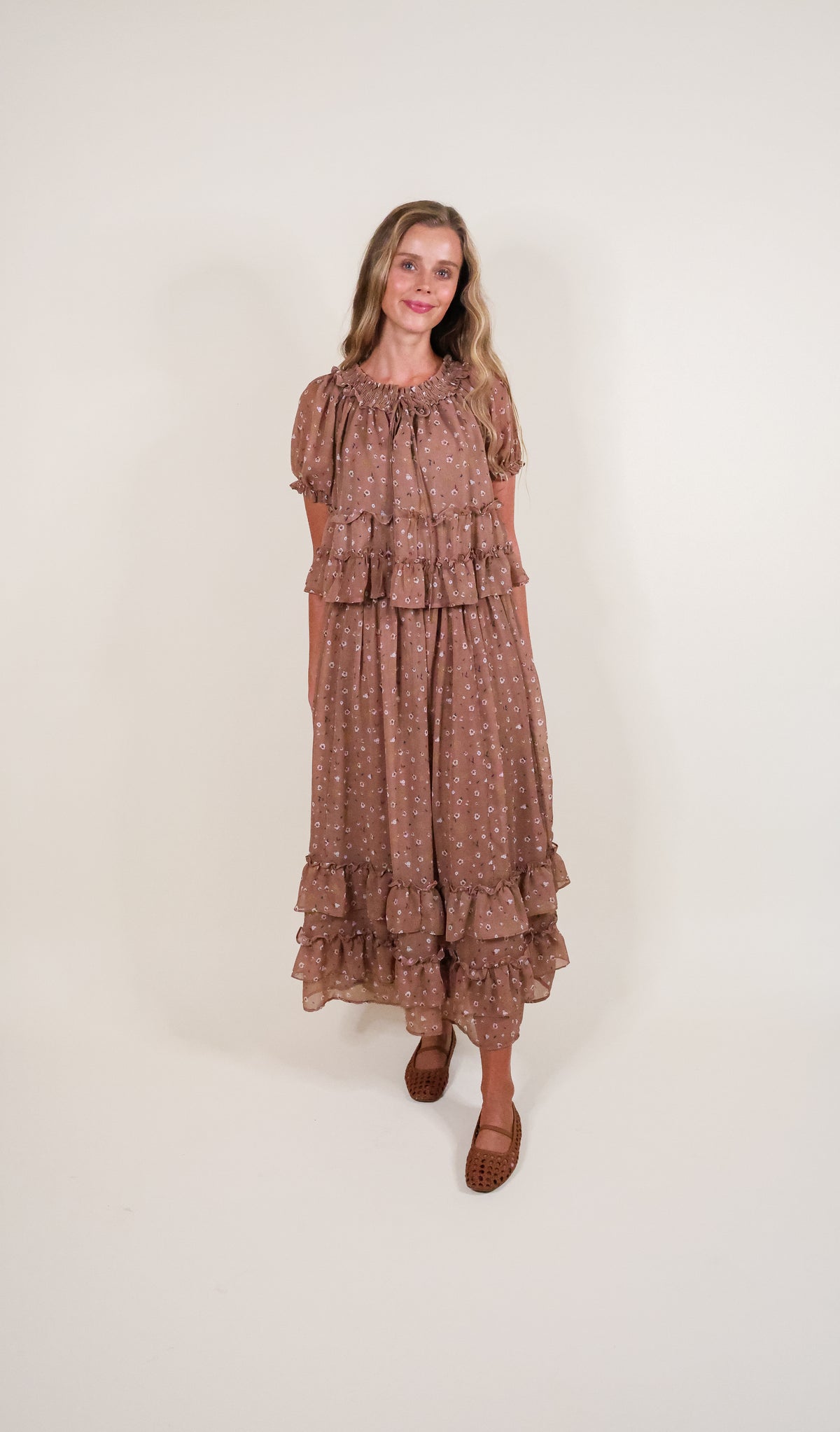 The Blakely Floral Chiffon Set in Mocha