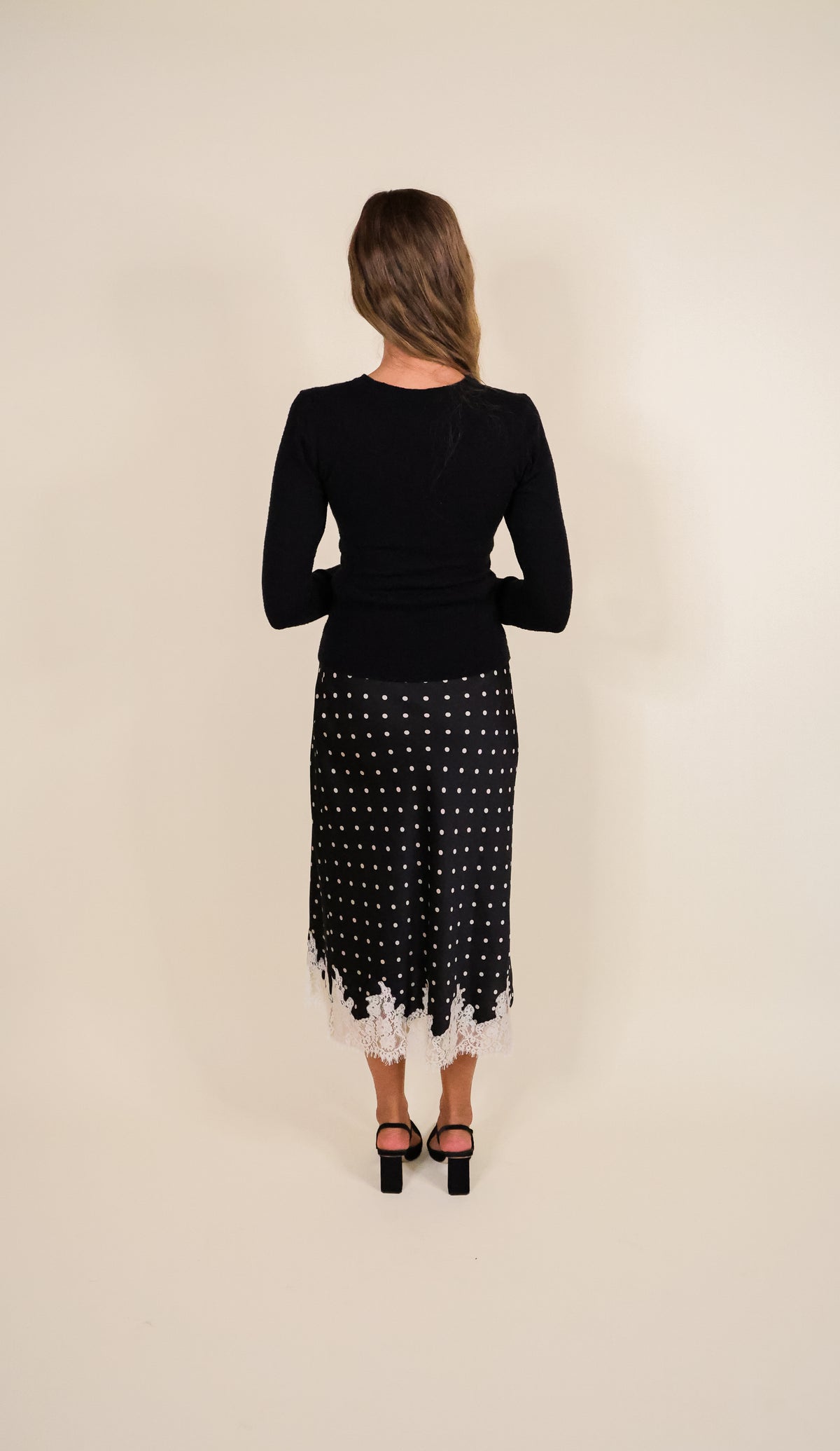 The Lucy Lace Satin Skirt in Black and Ivory