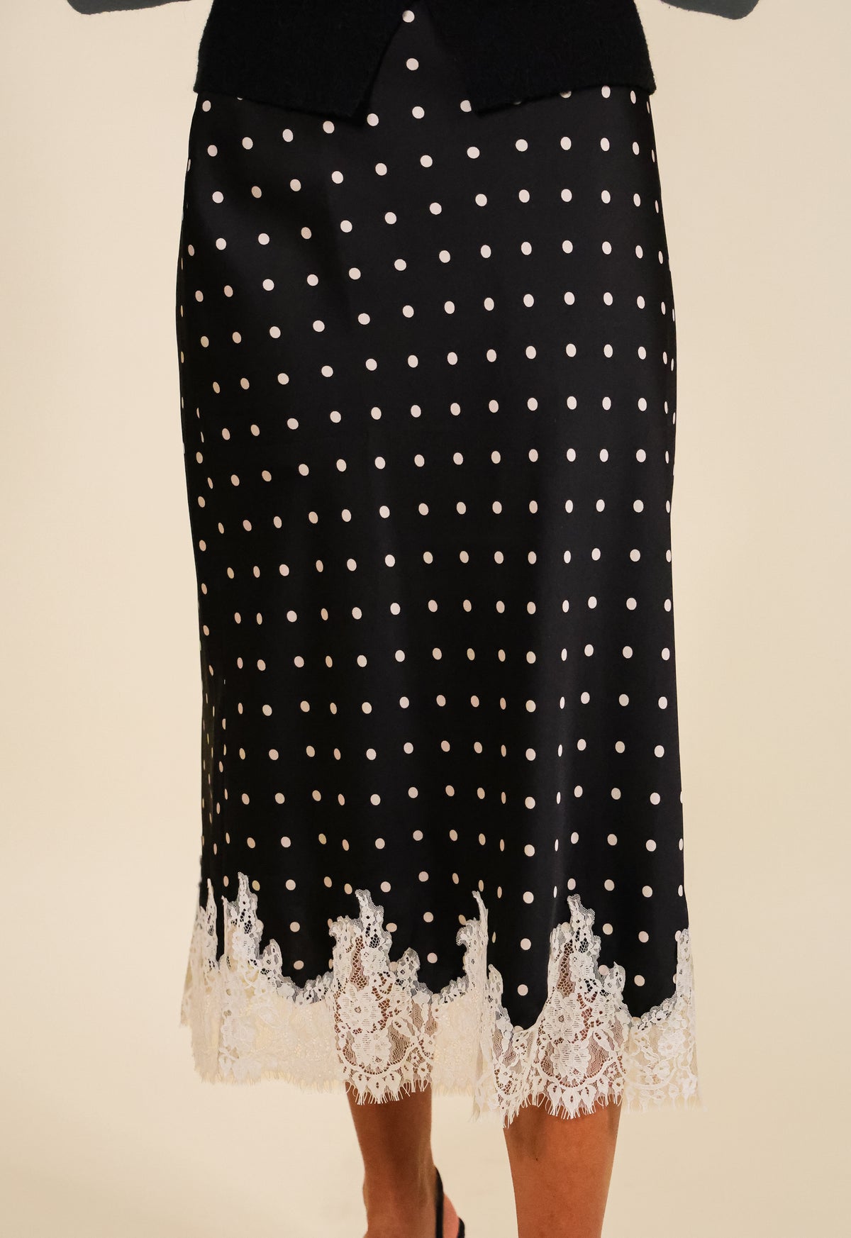 The Lucy Lace Satin Skirt in Black and Ivory