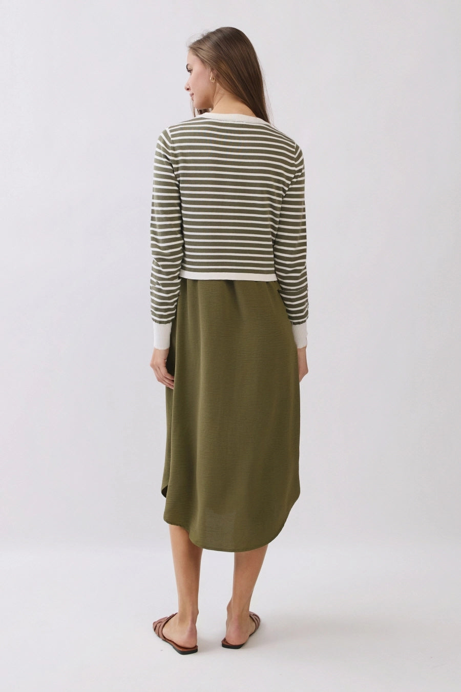 The Indi Knit Sweater & Dress Set - Olive & Ivory Stripes