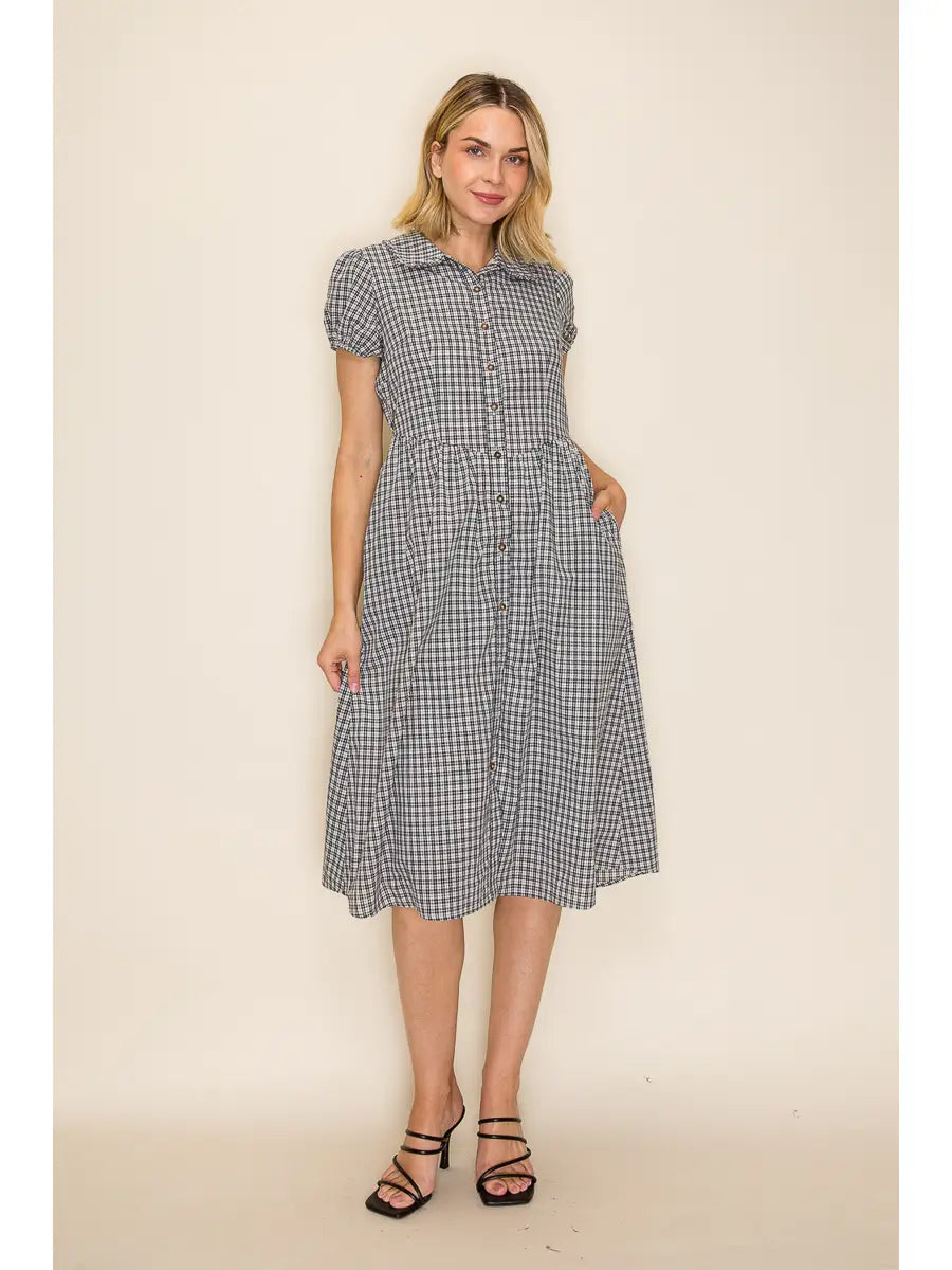 The Collette Shirt Dress in Navy Plaid - 100% Cotton