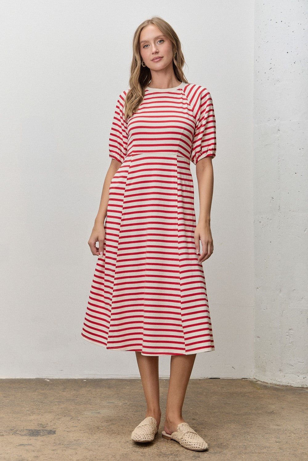 The Hayden Cotton Sweatshirt Dress in Red Stripes