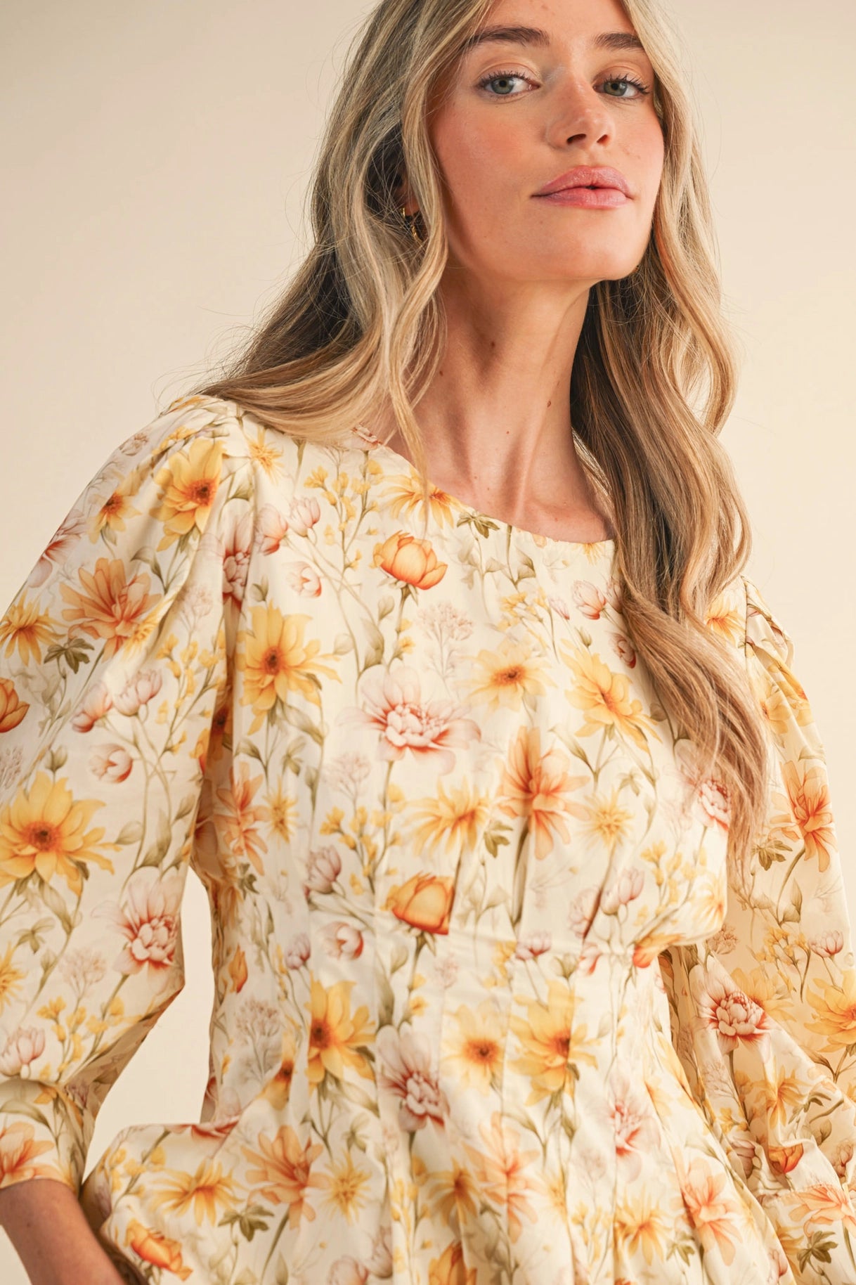 The Alaina Floral Midi Dress in Golden Floral