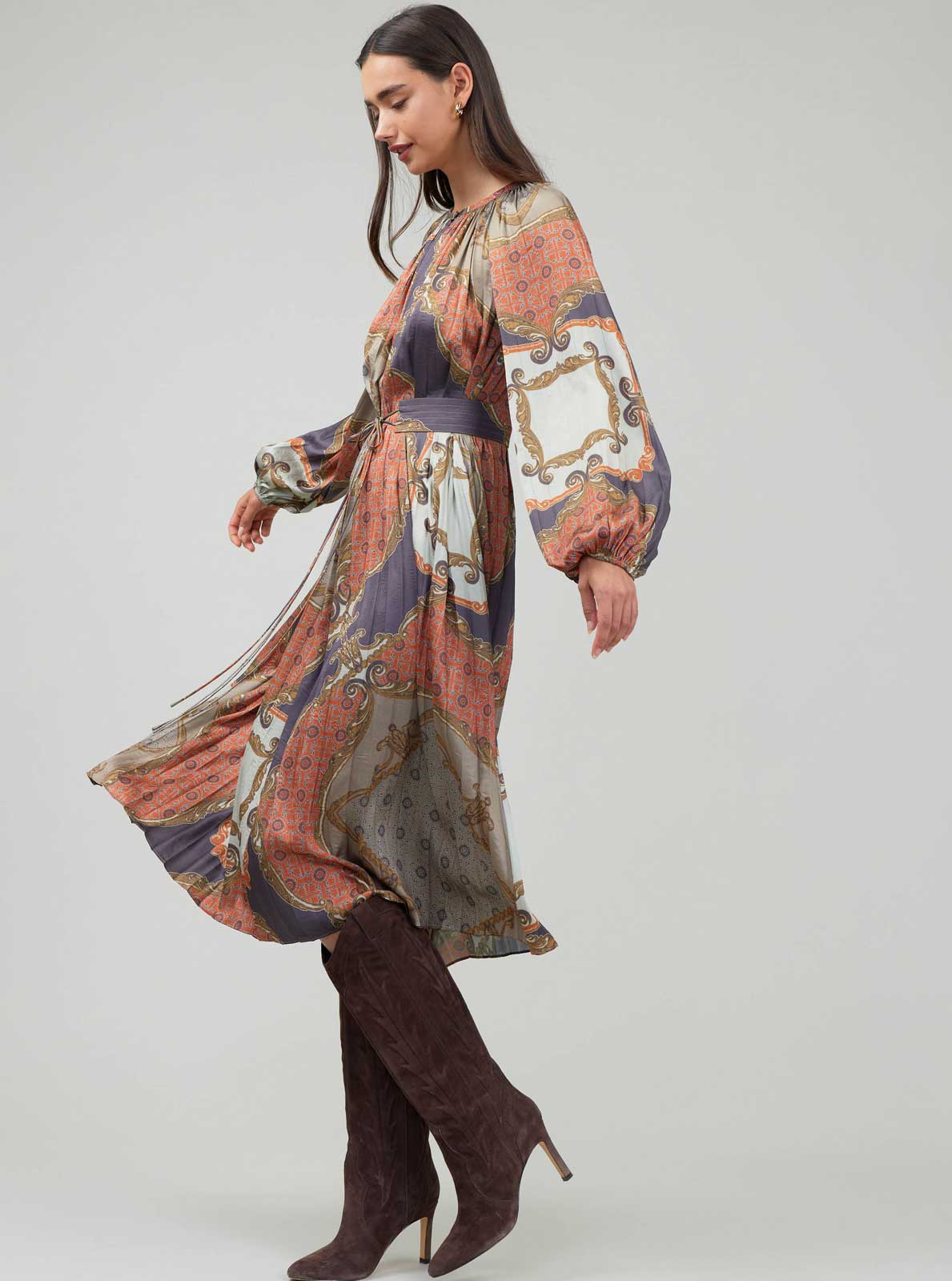 The Celeste Pleated Satin Midi Dress