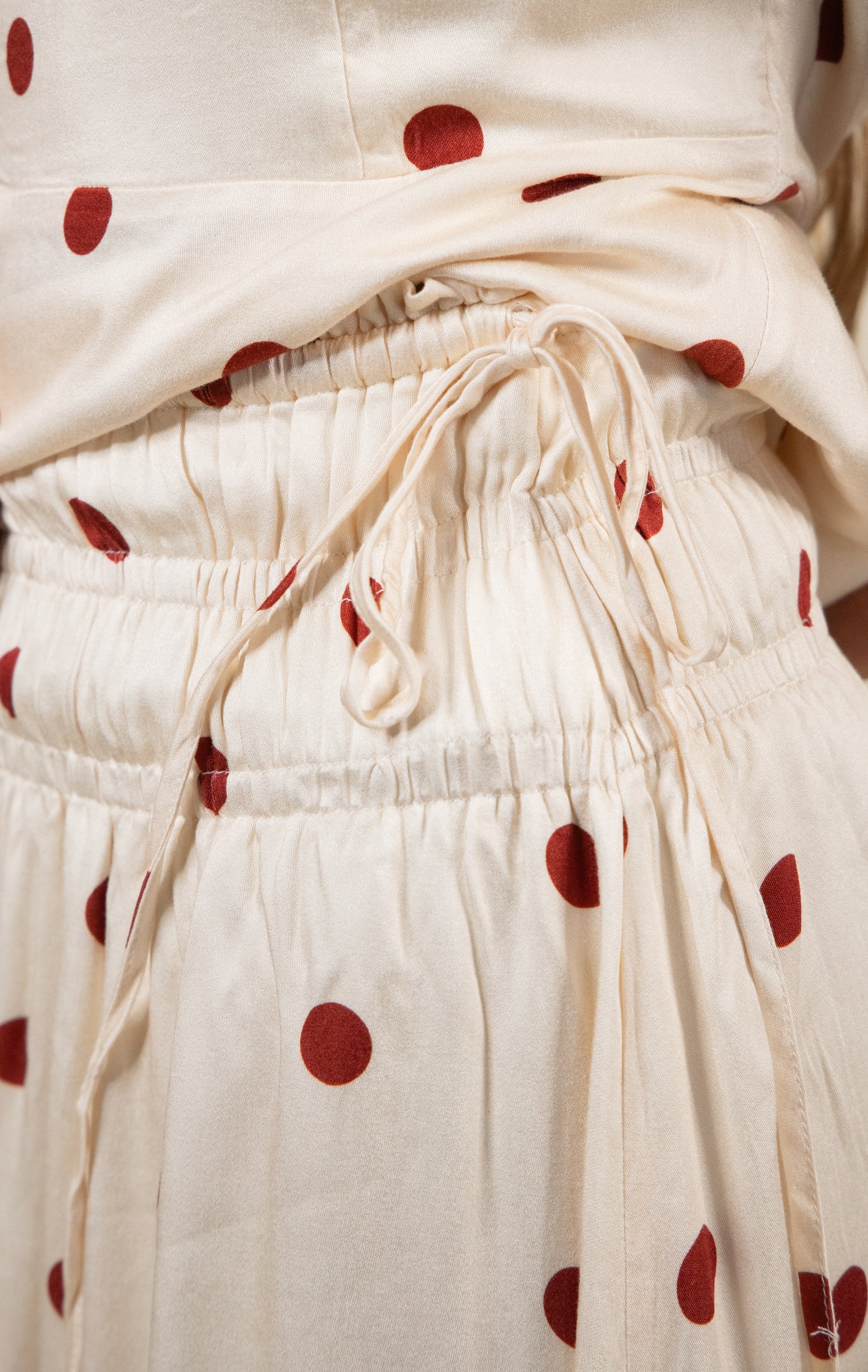 The Zoe Satin Polka Dot Set in Cream & Rust
