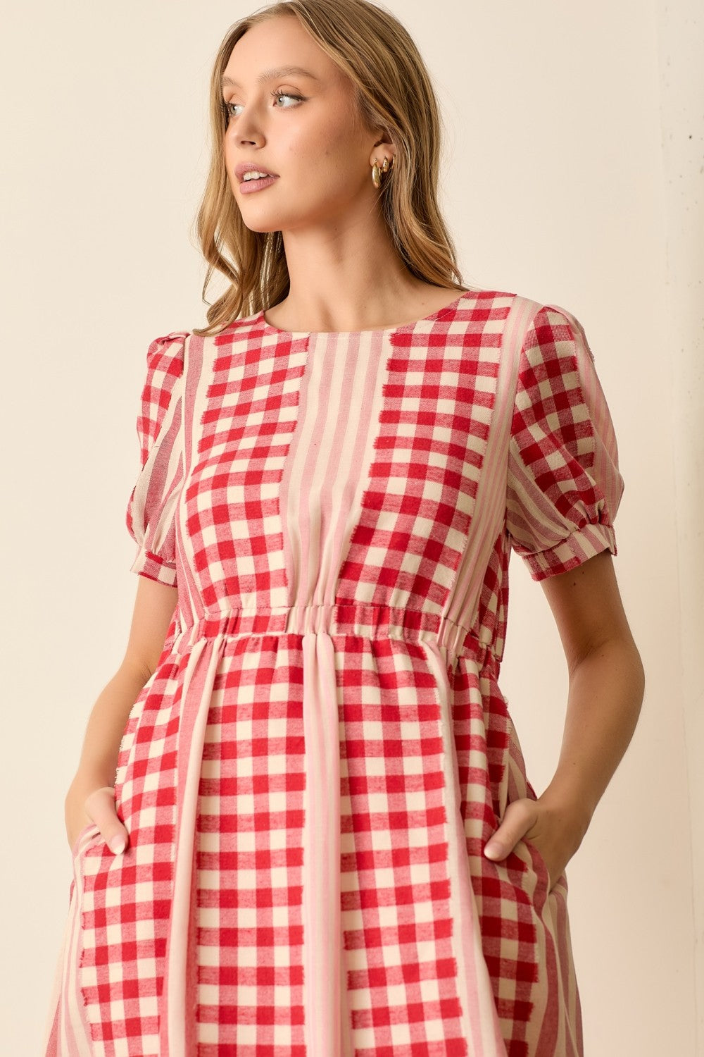 The Lauren Gingham Dress in Red and Pink