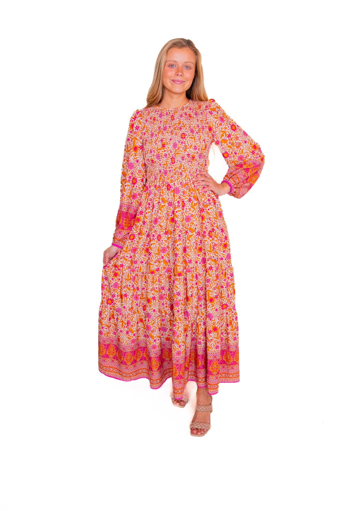 The Henley Boho Maxi Dress in Magenta