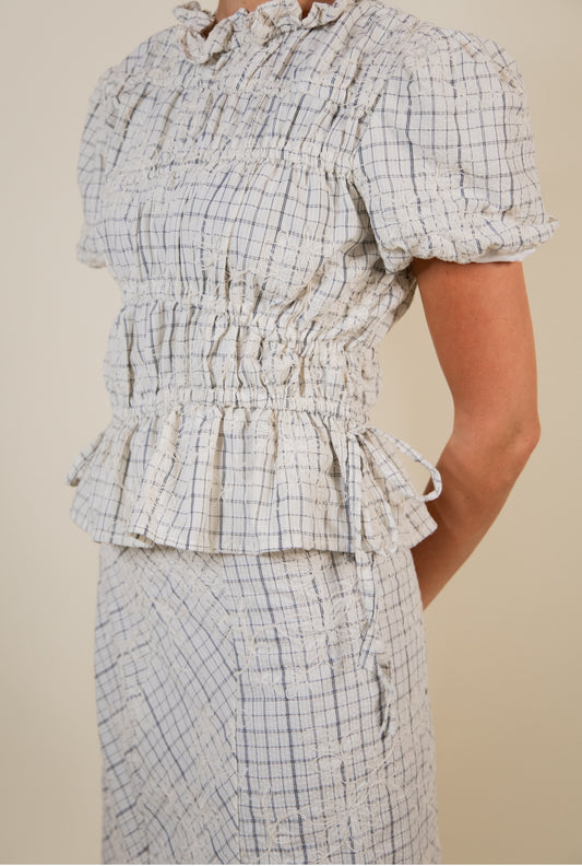 The Stevie Embroidered Plaid Skirt Set in Black & Cream