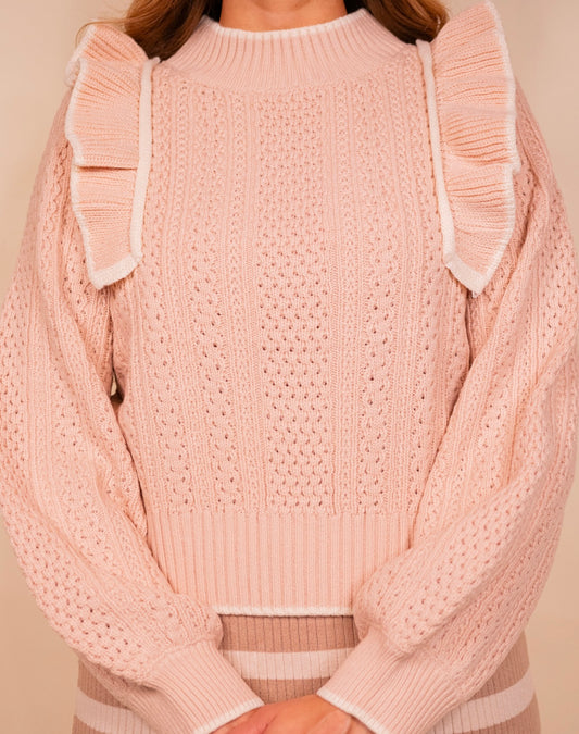 The Piper Ruffle Knit Sweater in Ballerina Pink