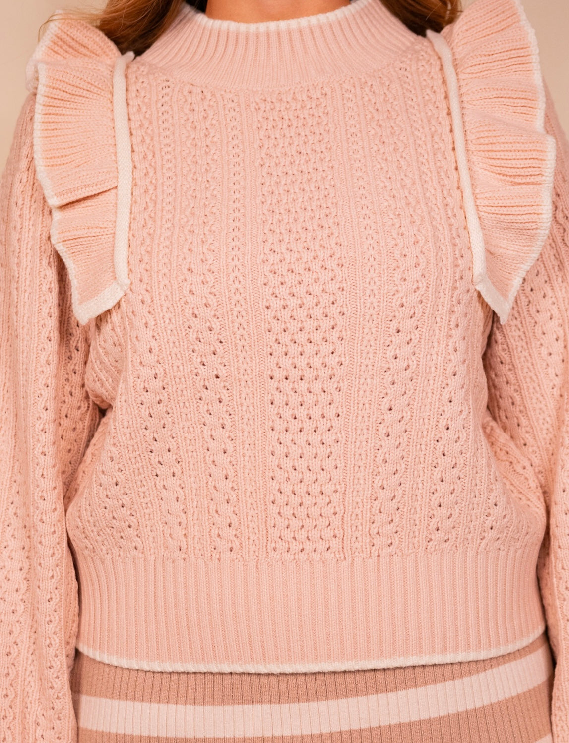 The Piper Ruffle Knit Sweater in Ballerina Pink