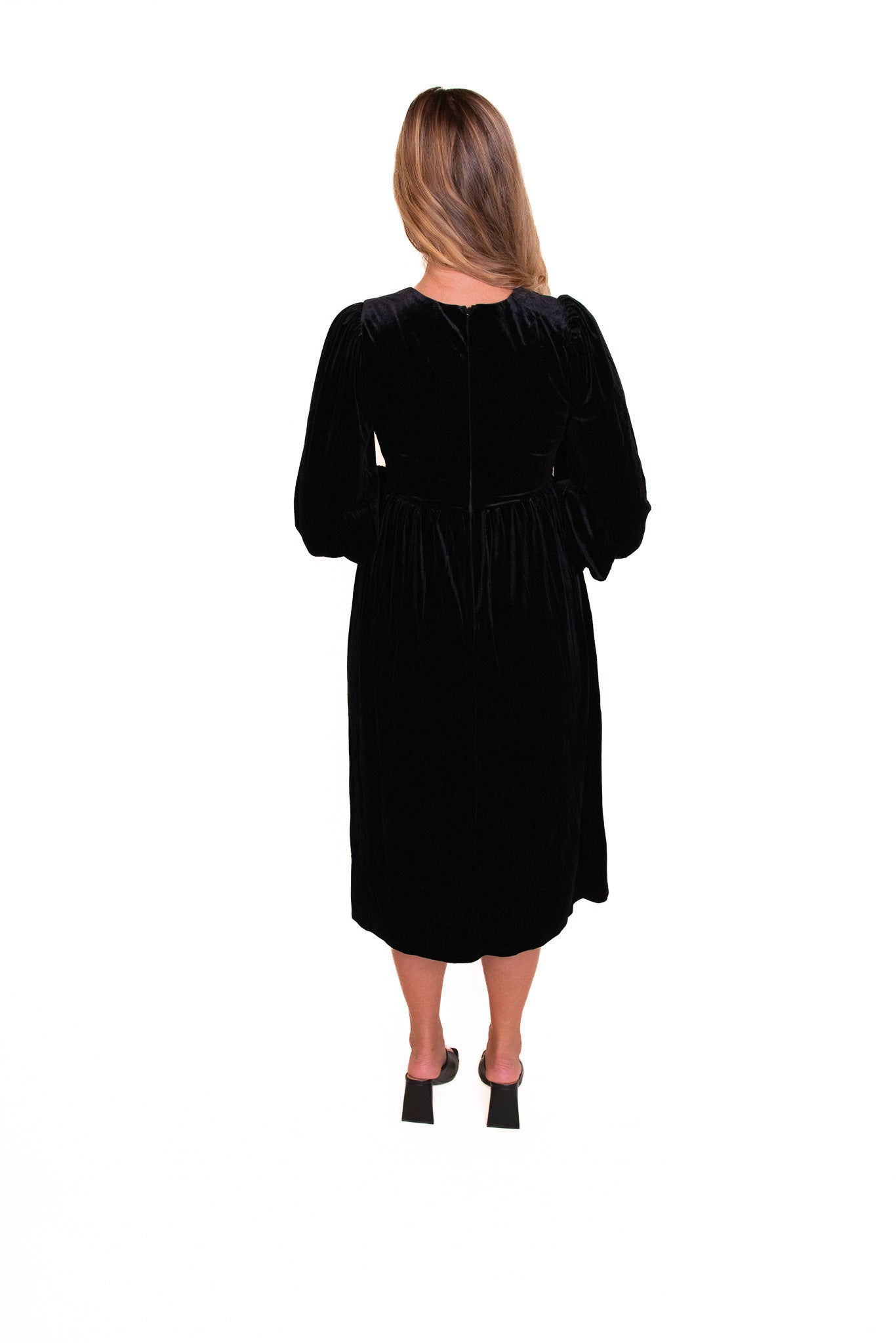 The Audrey Velvet Midi Dress in Black