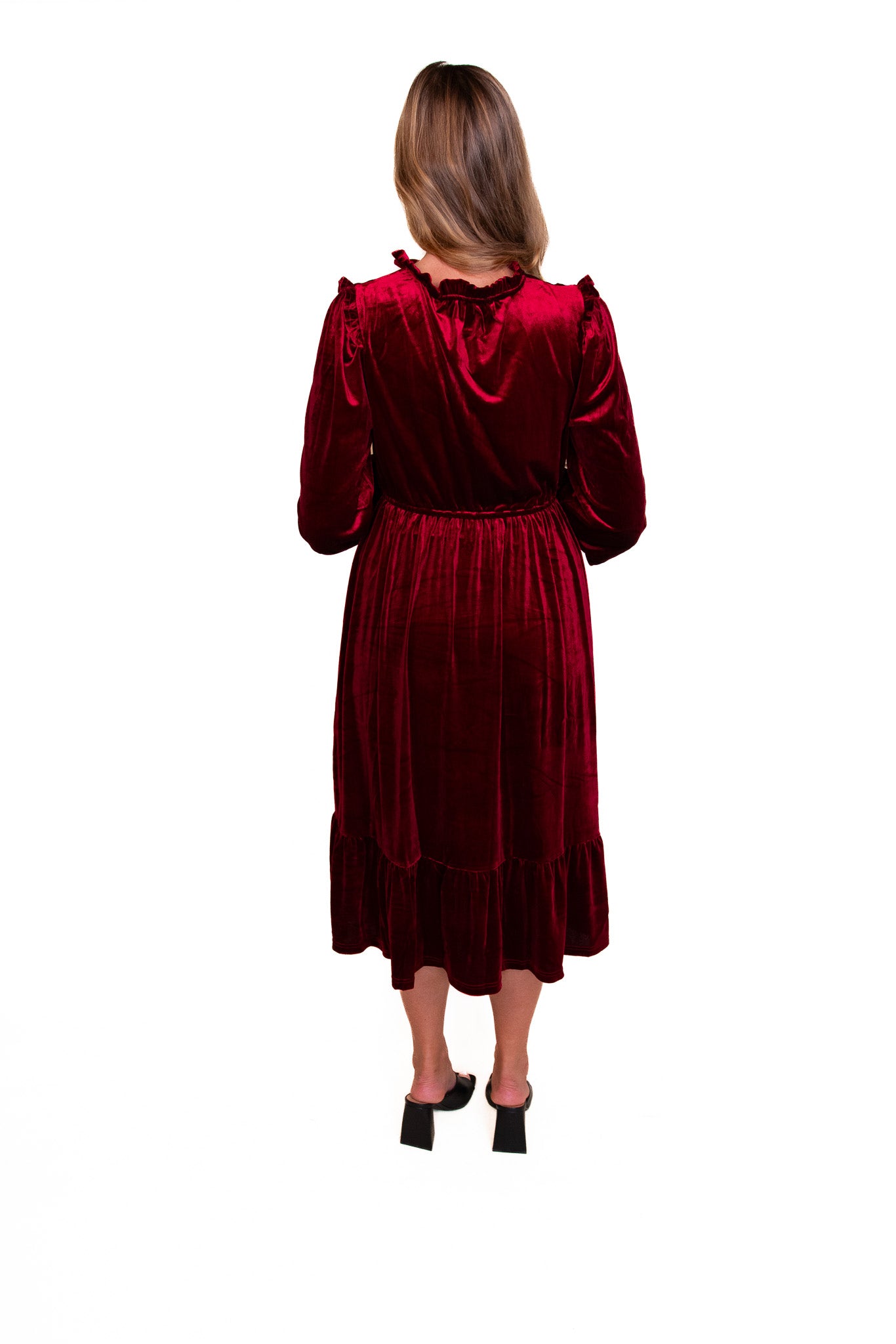 The Iris Velvet Midi Dress in Cranberry