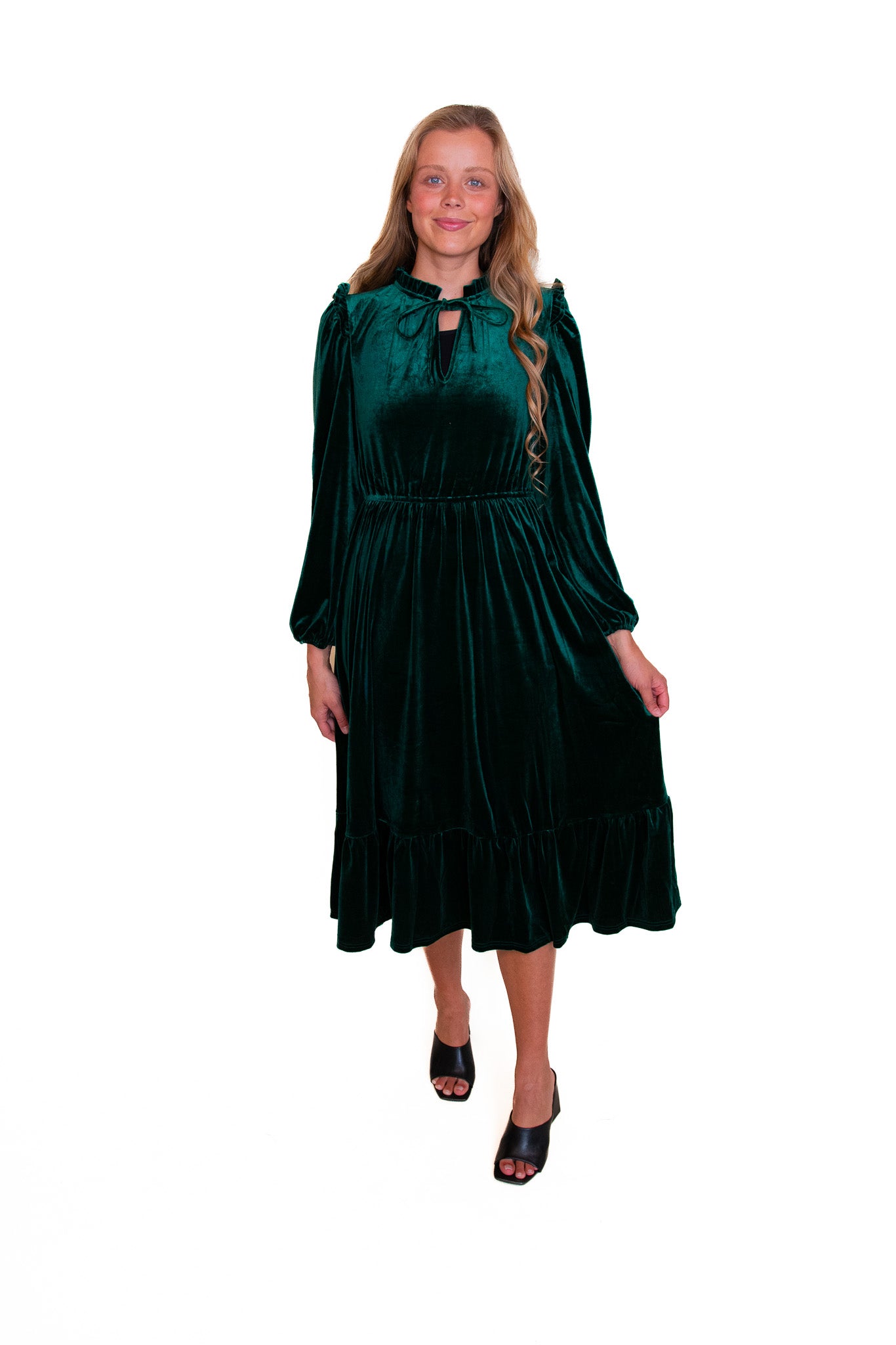 The Iris Velvet Midi Dress in Emerald