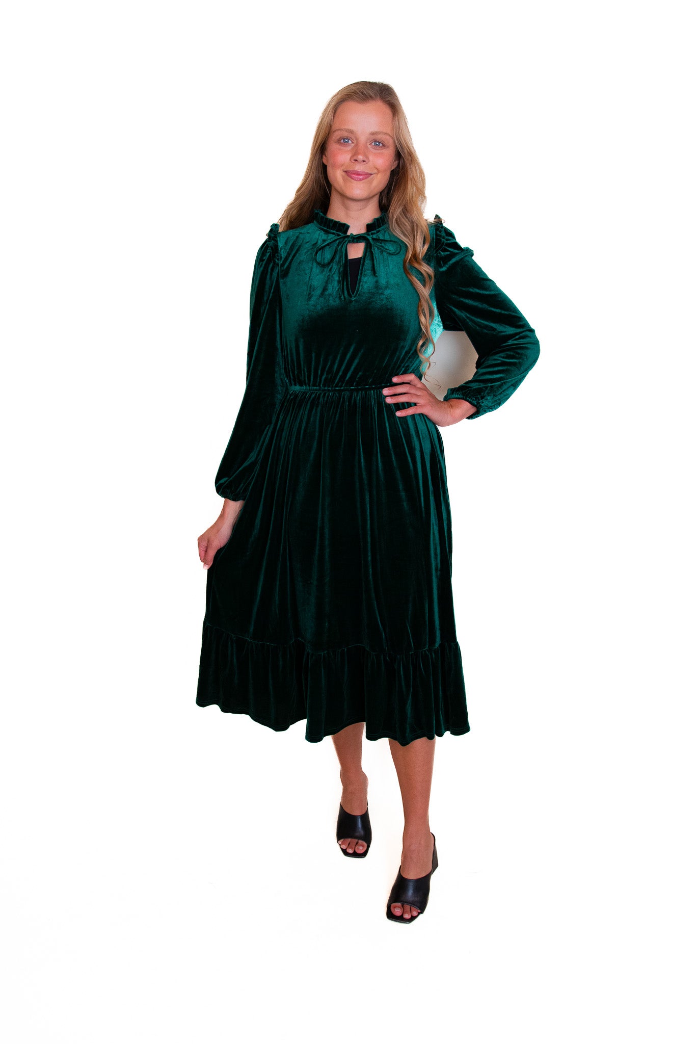 The Iris Velvet Midi Dress in Emerald