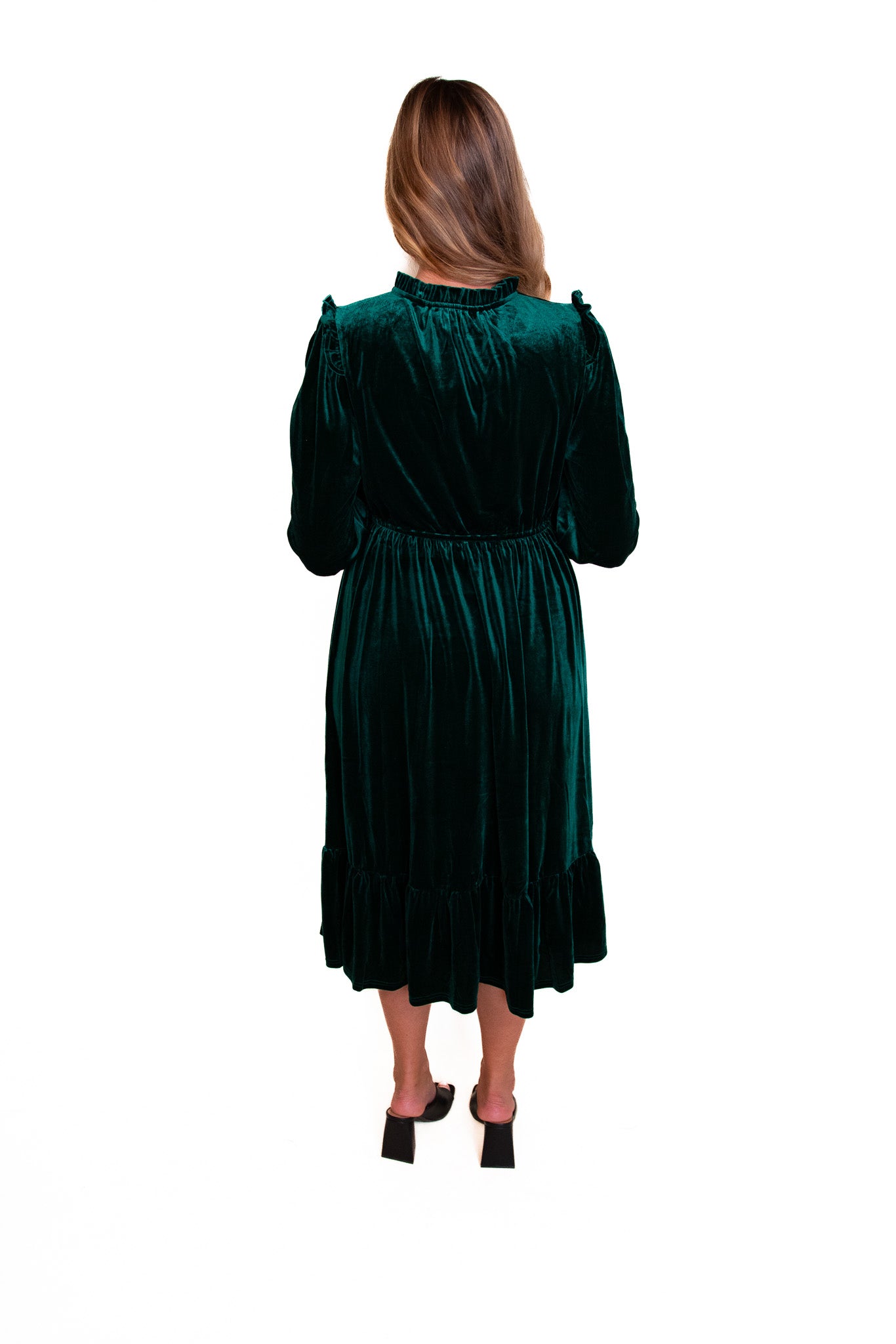 The Iris Velvet Midi Dress in Emerald