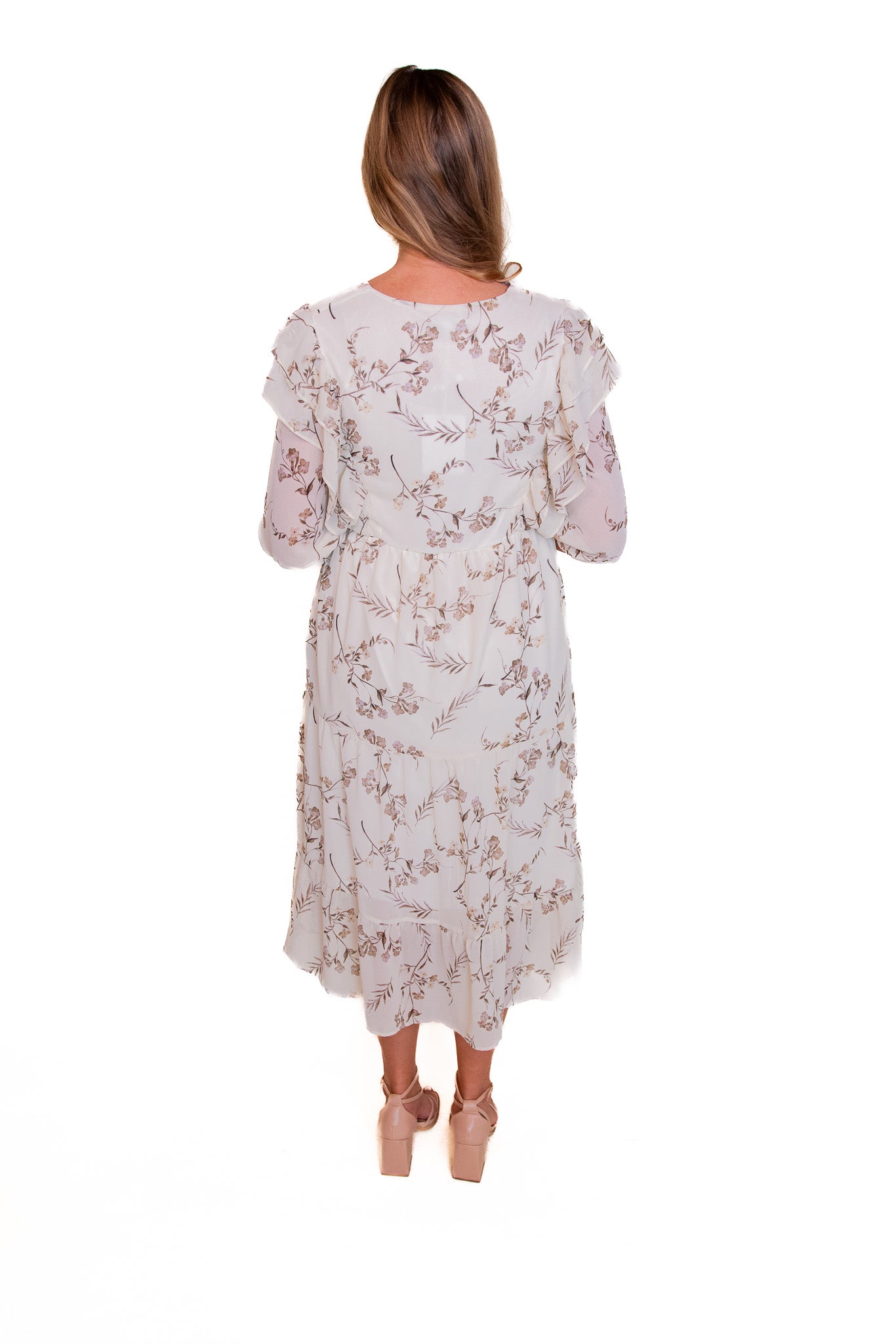 The Lainey Ruffle Midi in Cream Fall Floral