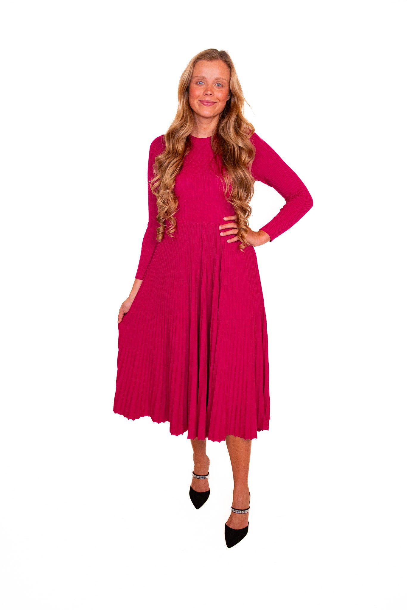 RESTOCKED - The Kris Ribbed Knit Sweater Dress in Magenta