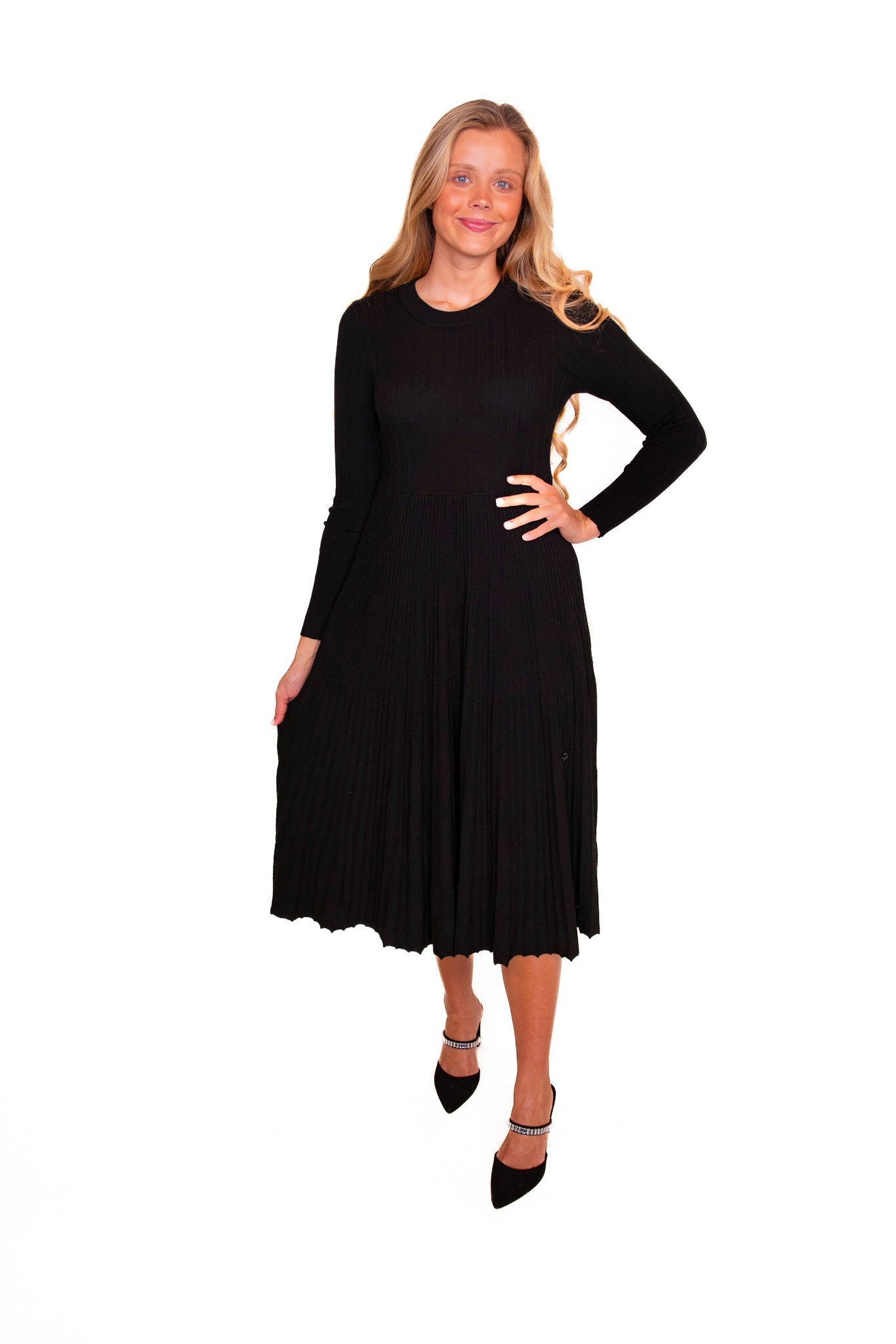 RESTOCKED - The Kris Ribbed Knit Sweater Dress in Black