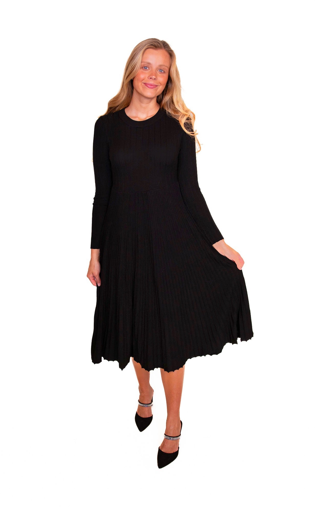 RESTOCKED - The Kris Ribbed Knit Sweater Dress in Black