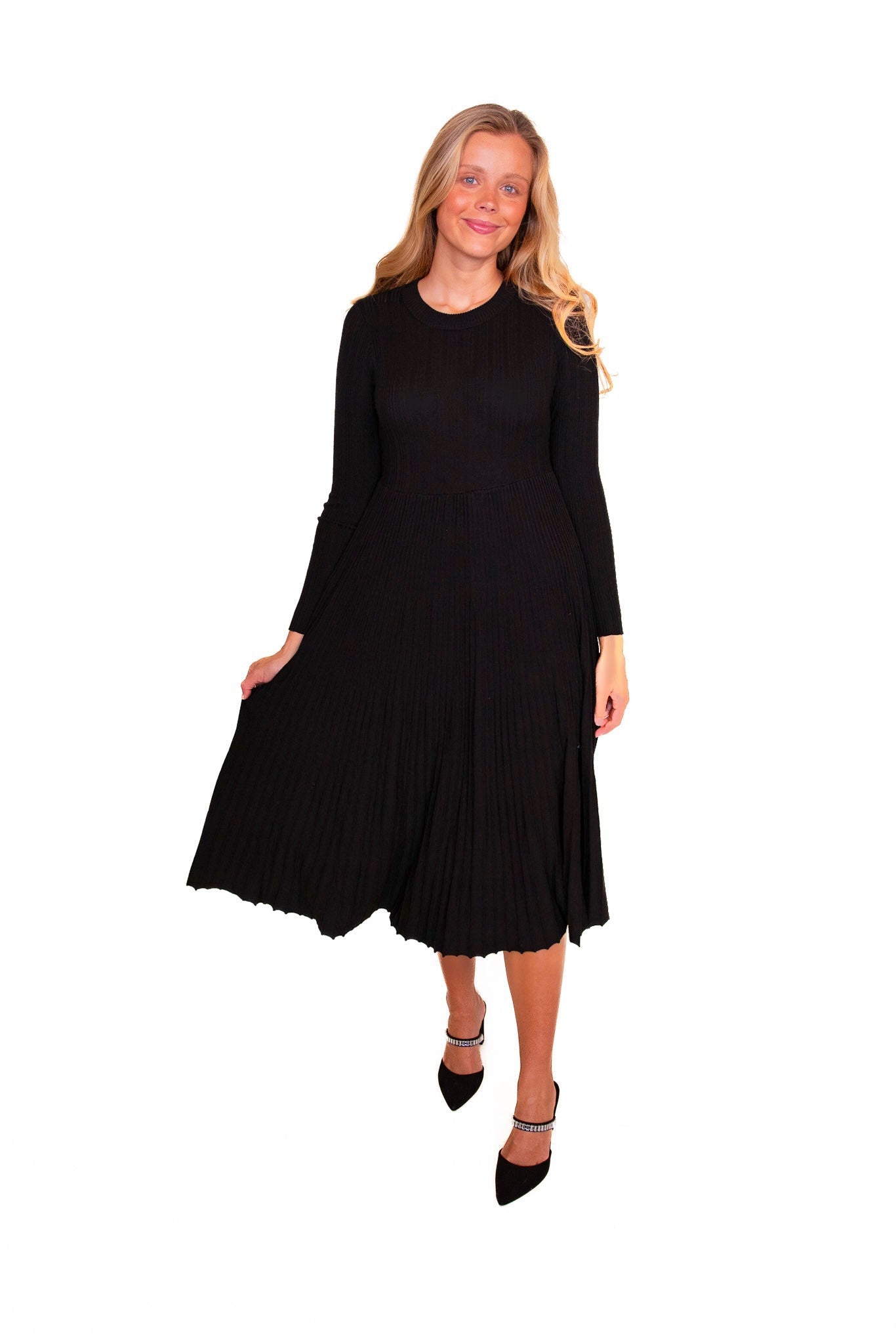 RESTOCKED - The Kris Ribbed Knit Sweater Dress in Black