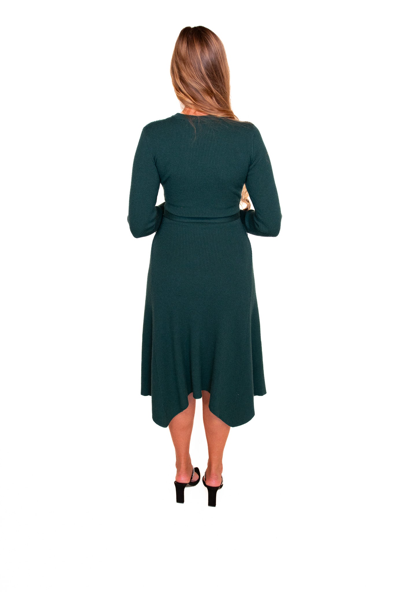 The Everly Ribbed Knit Sweater Dress in Emerald