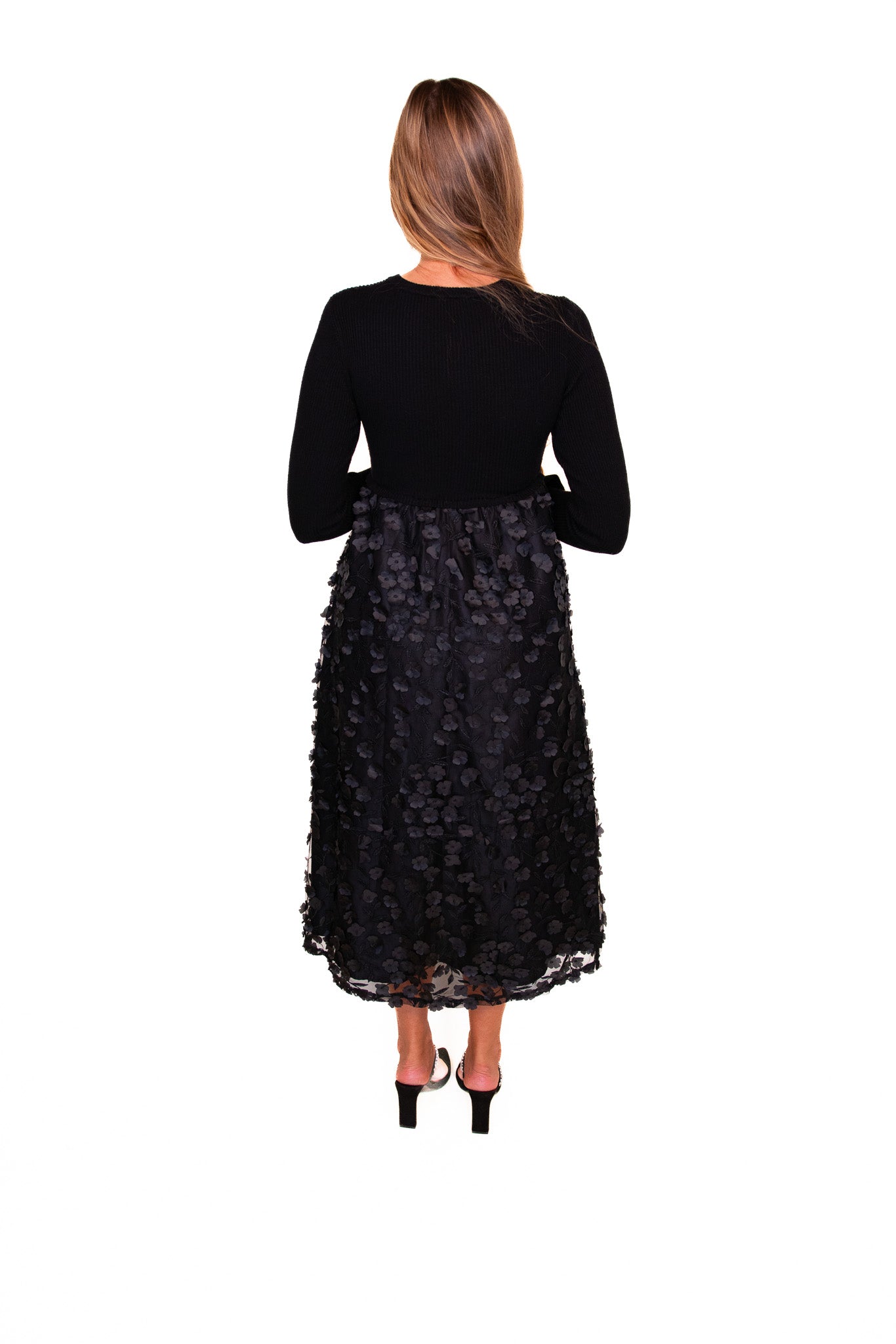 The Sofia 3D Floral Sweater Dress in Black