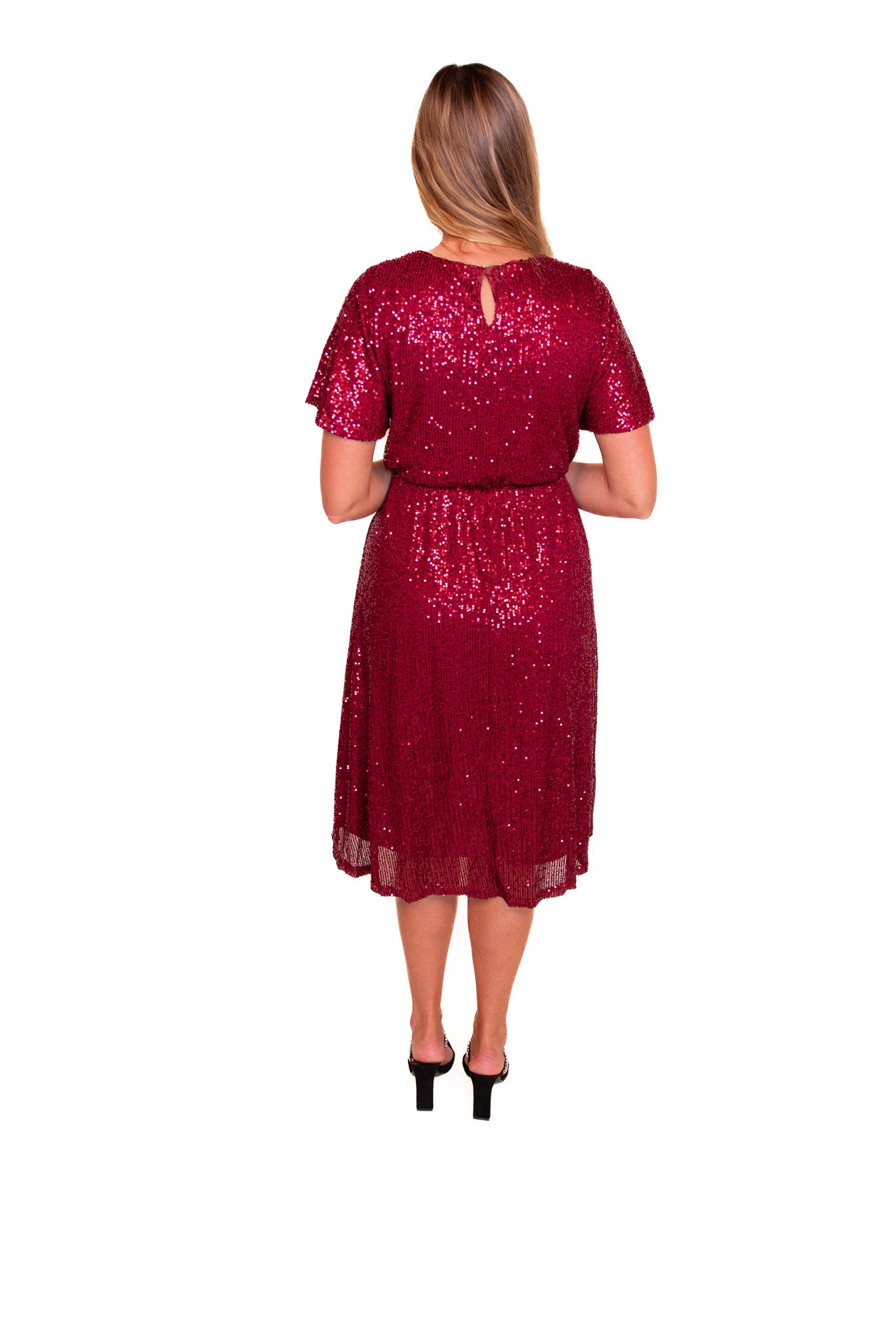 The Elsie Sequined Dress in Cranberry