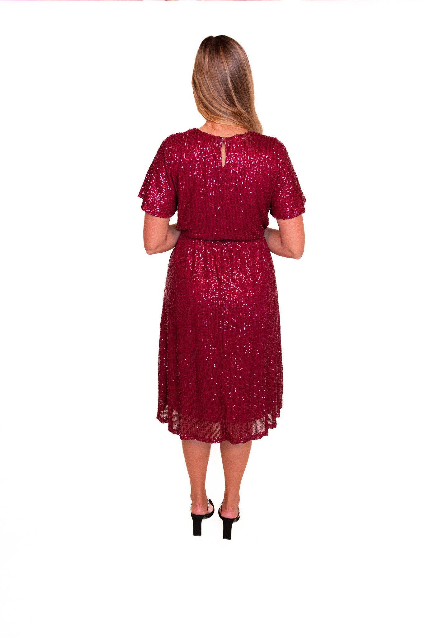 The Elsie Sequined Dress in Cranberry