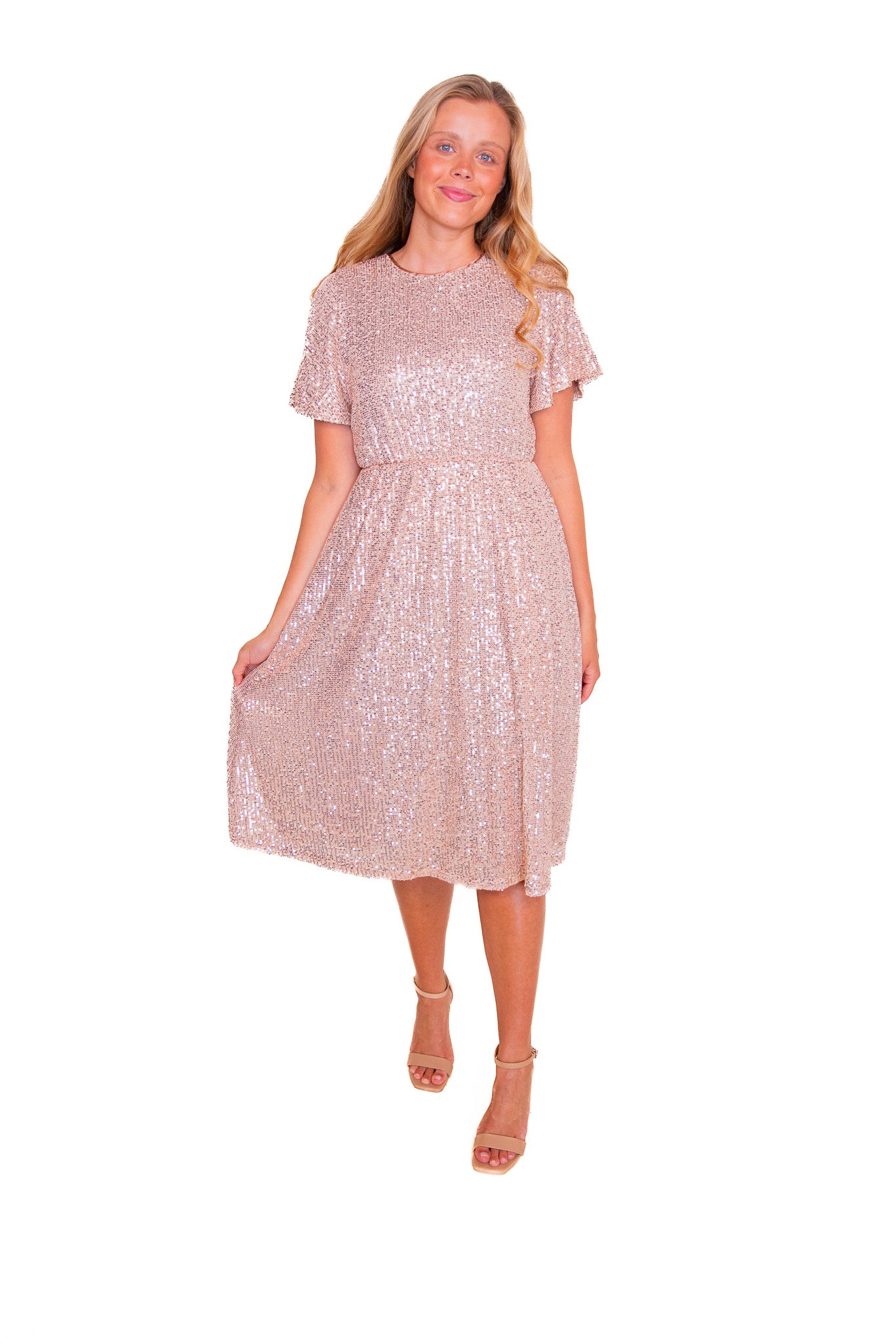 The Elsie Sequined Dress in Champagne