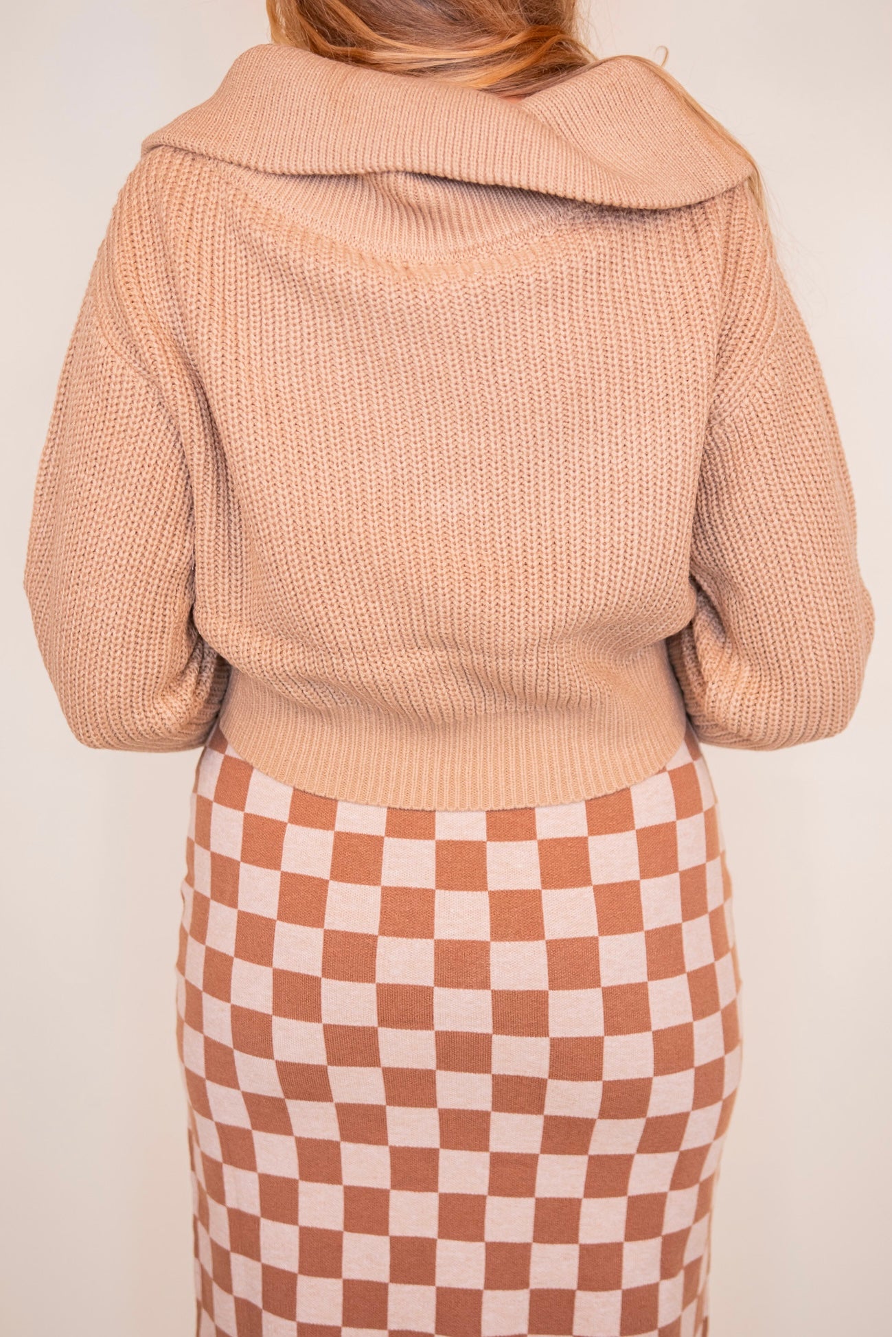 The Kelly Knit Quarter-zip Sweater in Latte