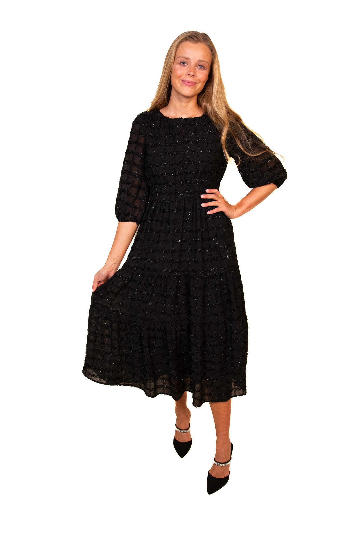 The Raya Sparkle Midi Dress in Black