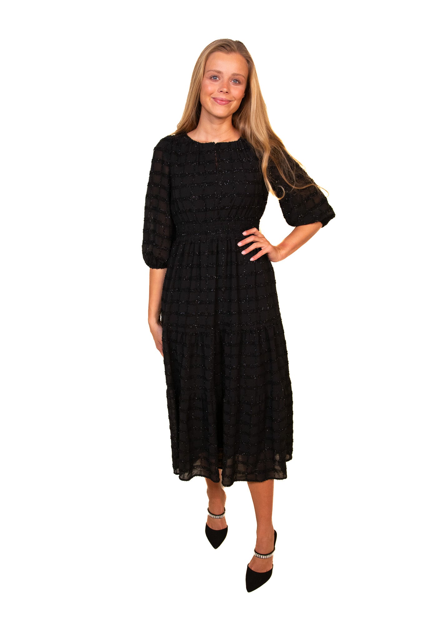 The Raya Sparkle Midi Dress in Black