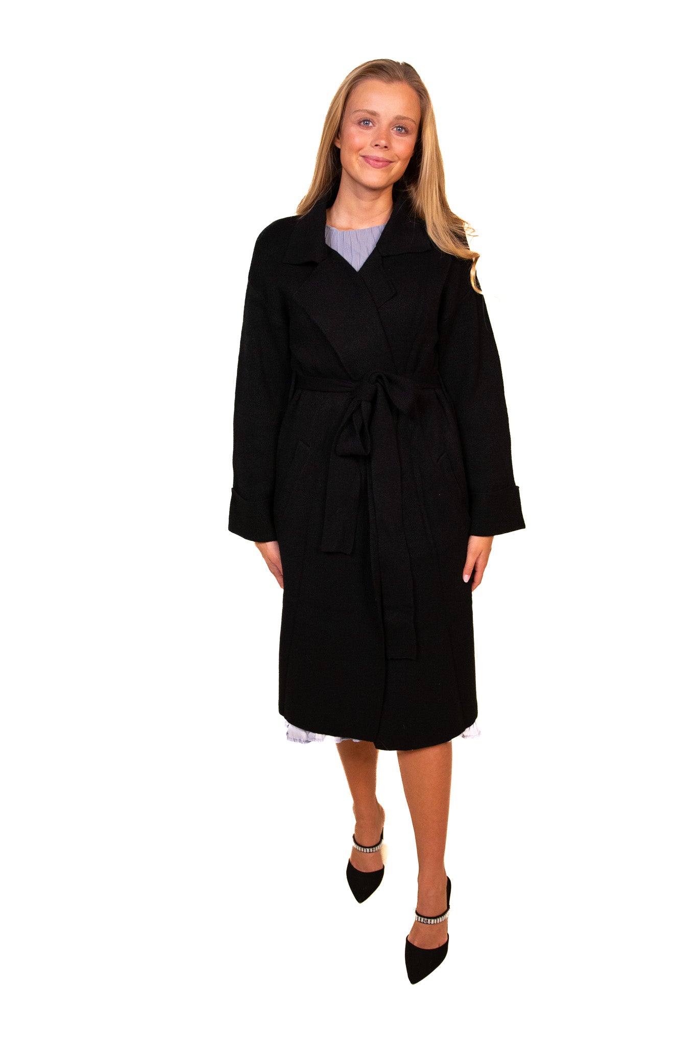 The Karlie Effortless Knitted Trench Coat in Black