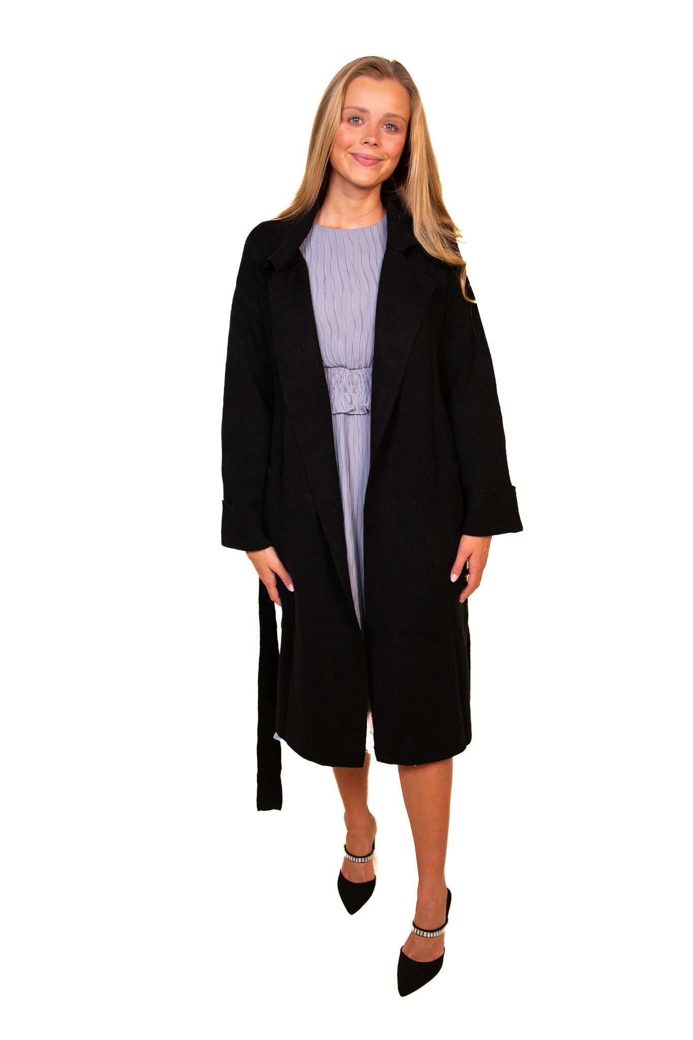 The Karlie Effortless Knitted Trench Coat in Black