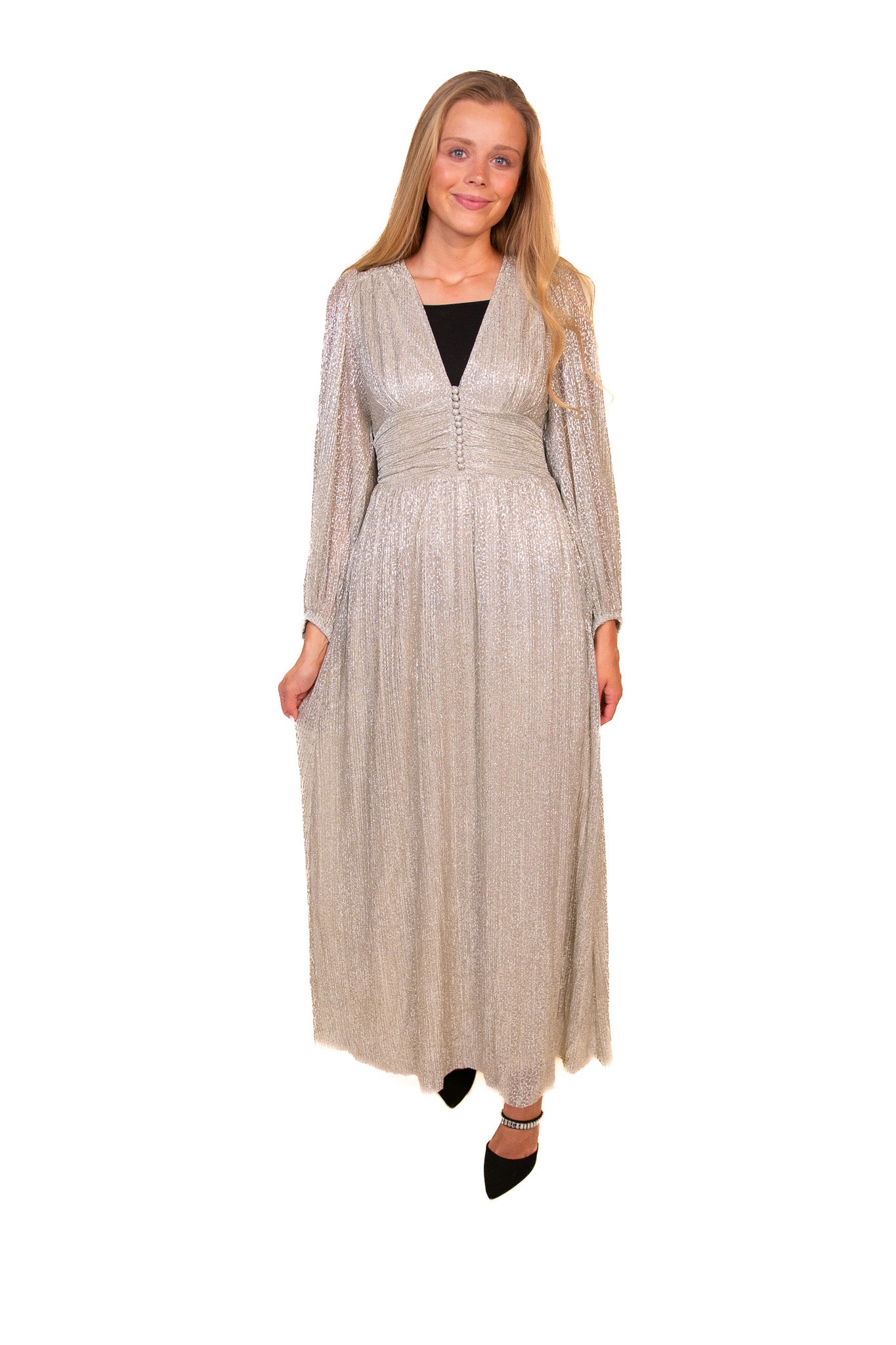 The Maren Sparkle Maxi Dress in Champagne