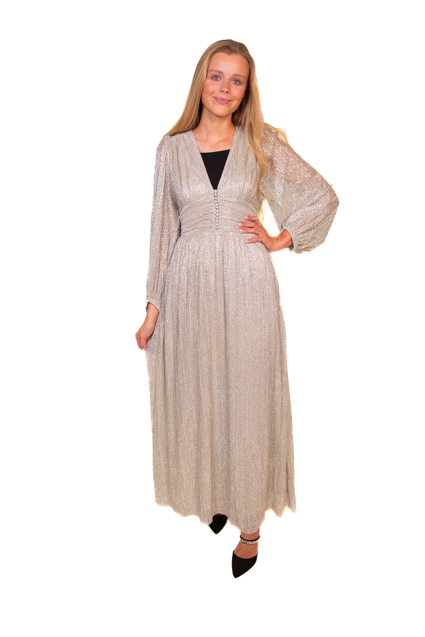 The Maren Sparkle Maxi Dress in Champagne