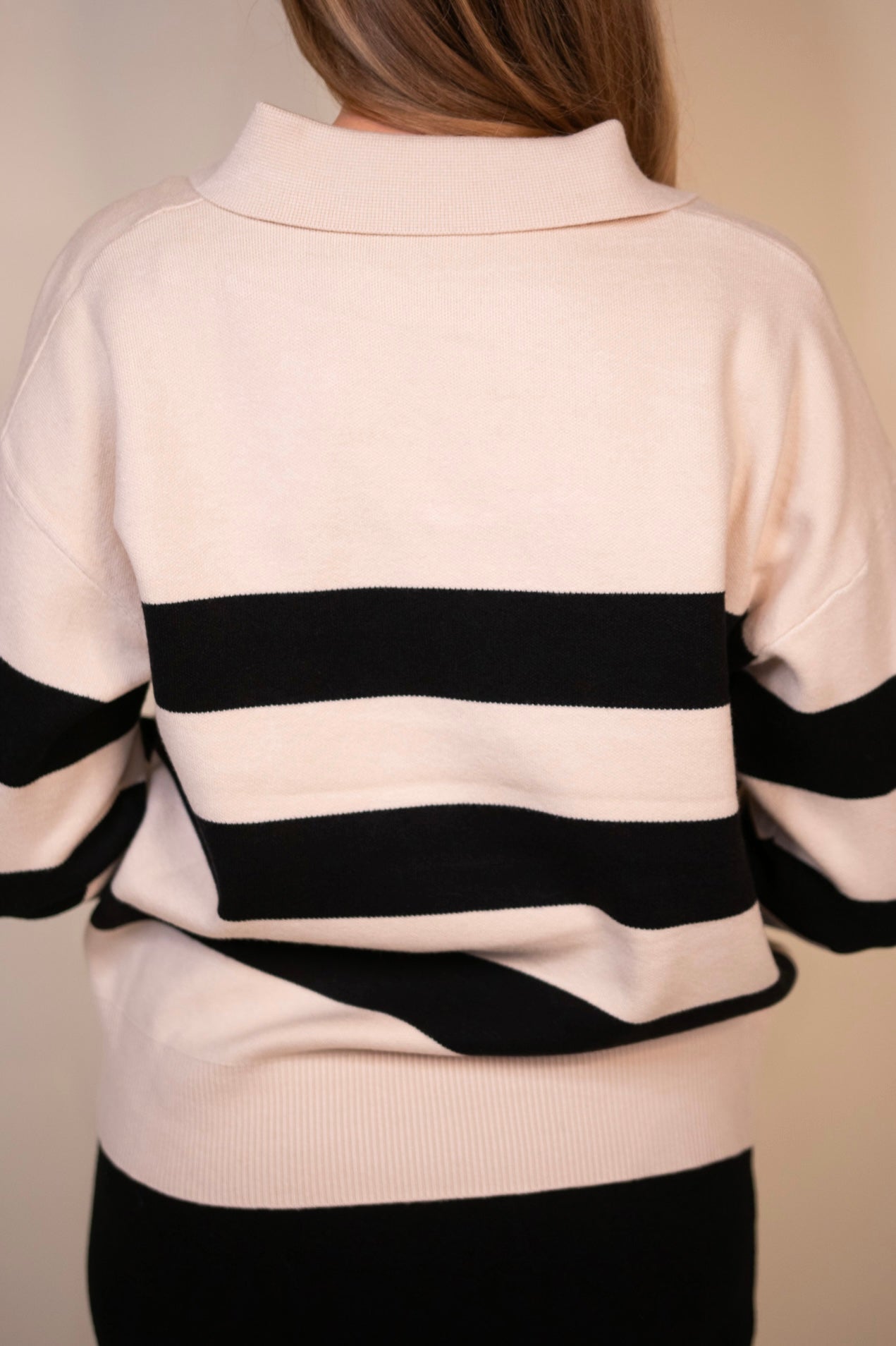 The Kailey Collar Knit Sweater in Cream & Black