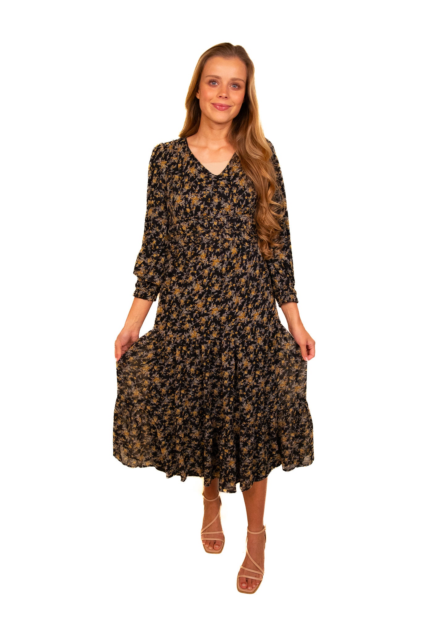 The Maren Chiffon Floral Dress in Black Floral