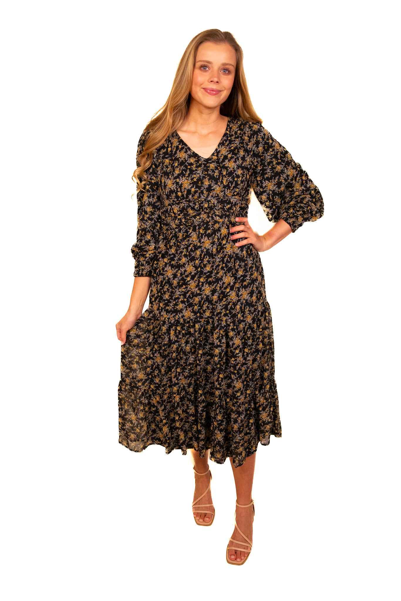 The Maren Chiffon Floral Dress in Black Floral