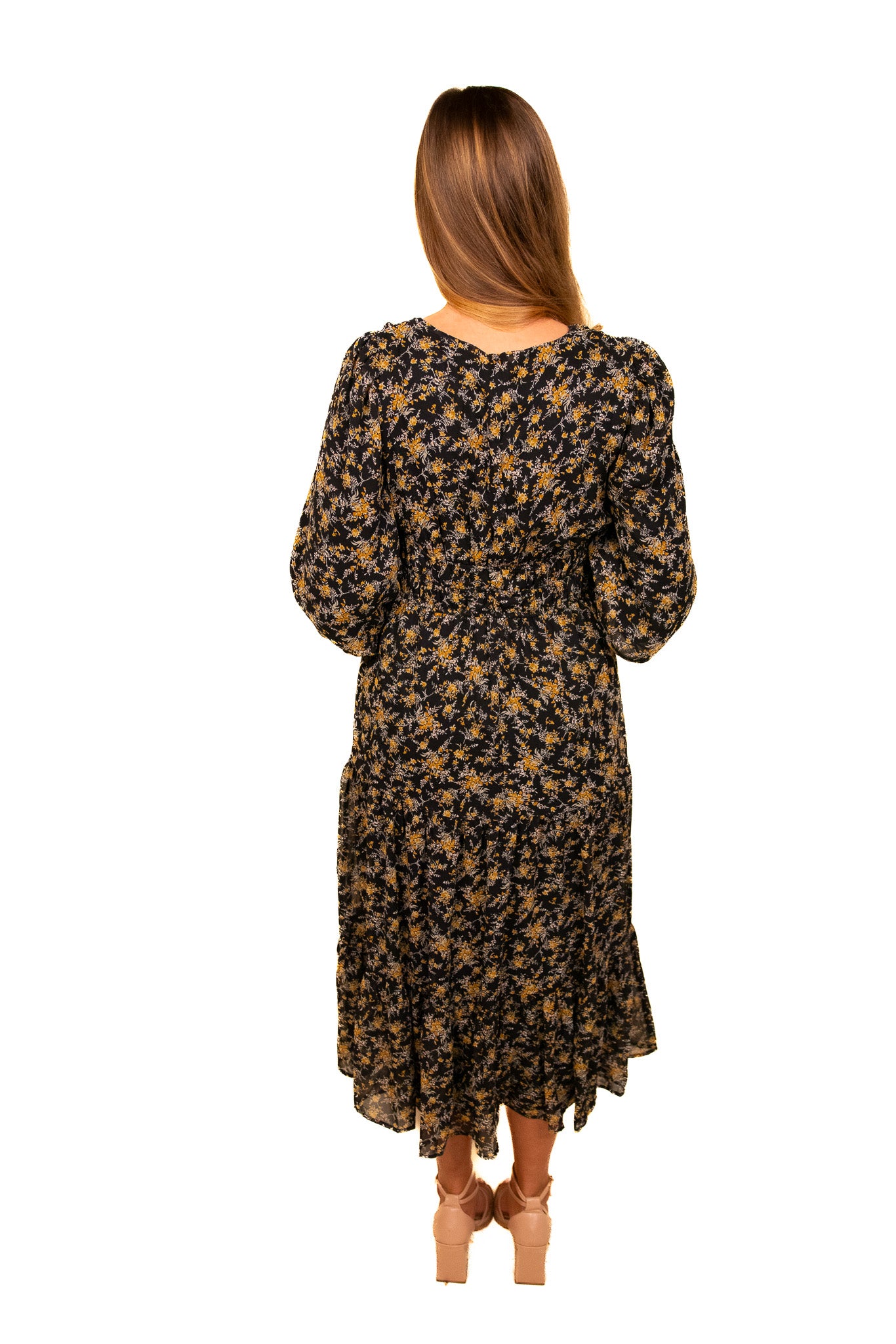 The Maren Chiffon Floral Dress in Black Floral