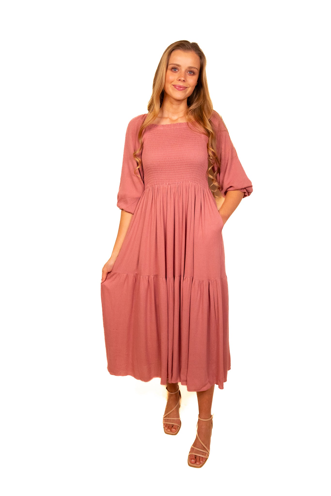 The Maya Smocked Dress in Rose