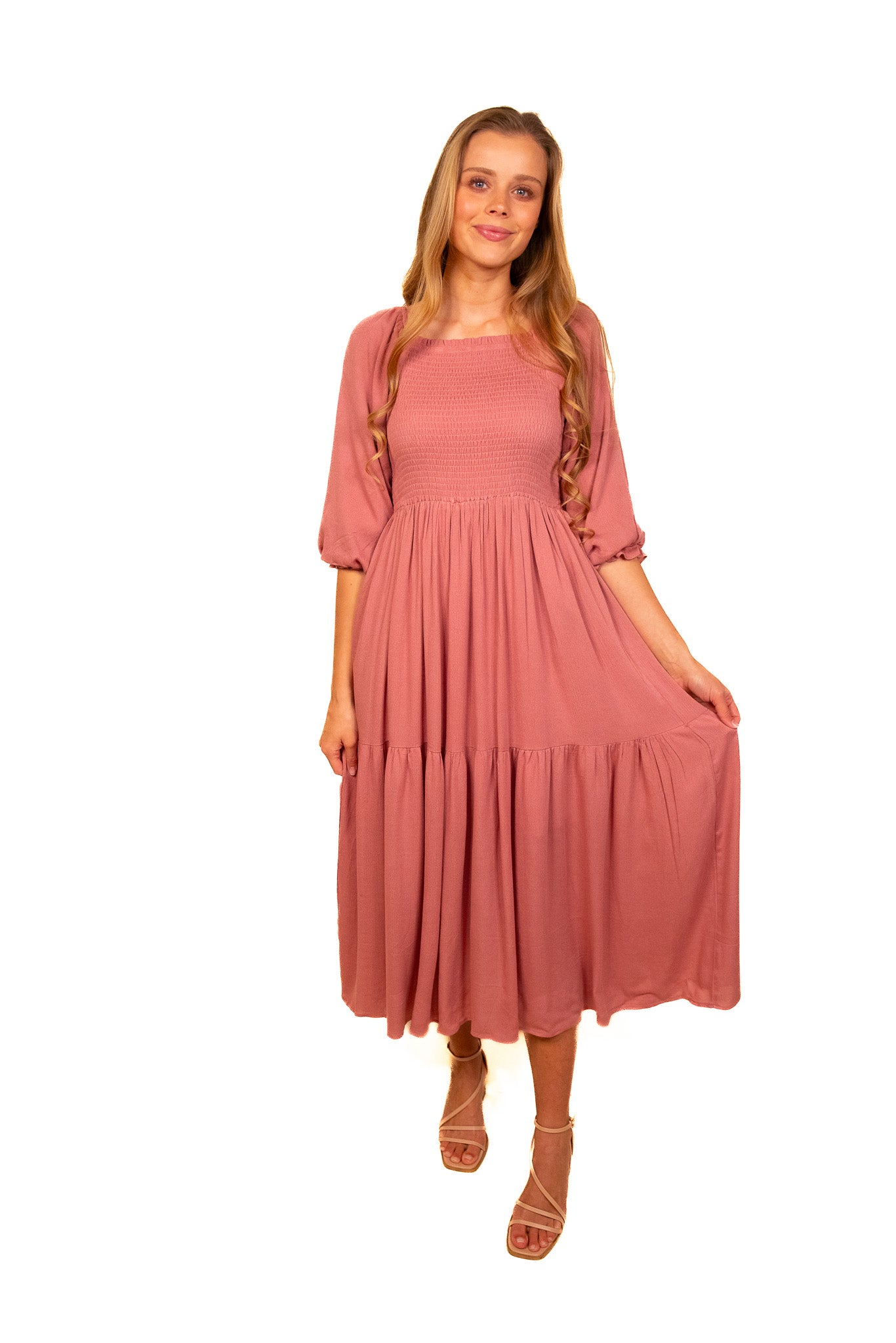 The Maya Smocked Dress in Rose