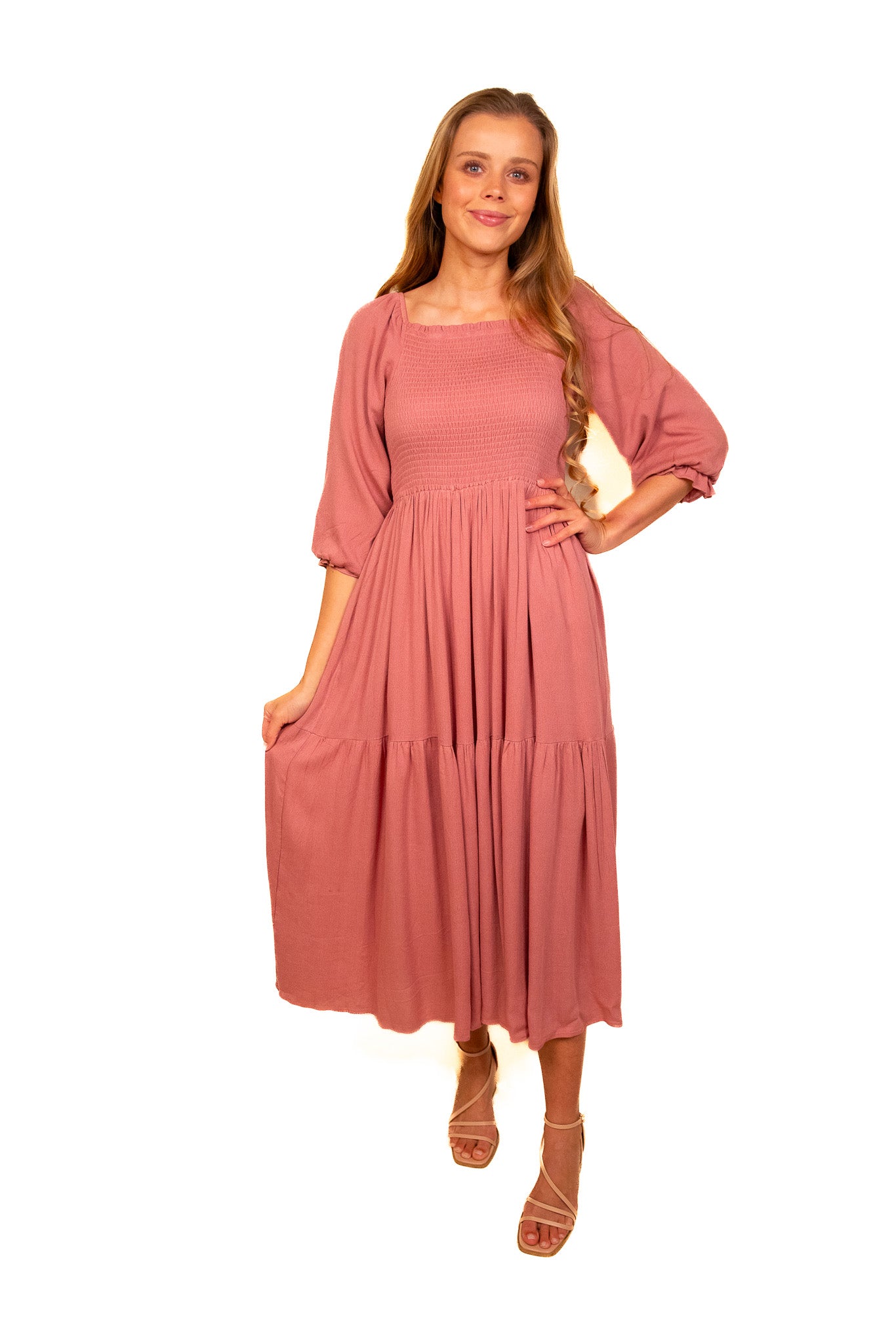 The Maya Smocked Dress in Rose