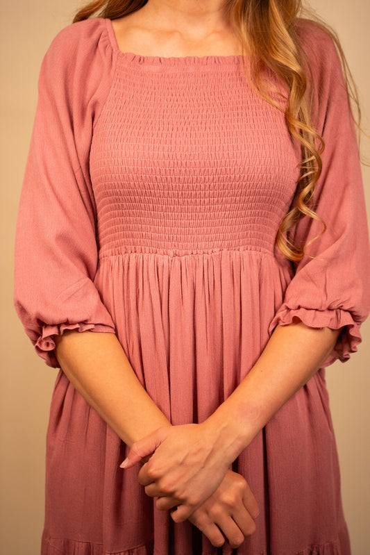 The Maya Smocked Dress in Rose